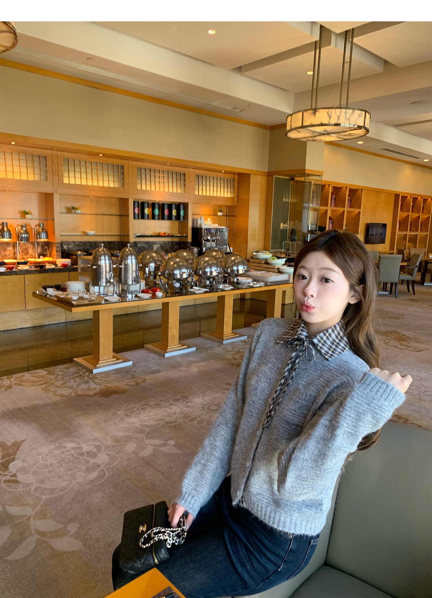 한 부서 연령 감소 탈착식 체크무늬 폴로 칼라 스웨터 오픈 가디건 여성 부드러운 찹쌀 고급 센스 니트 재킷 맨위 상세 이미지 24