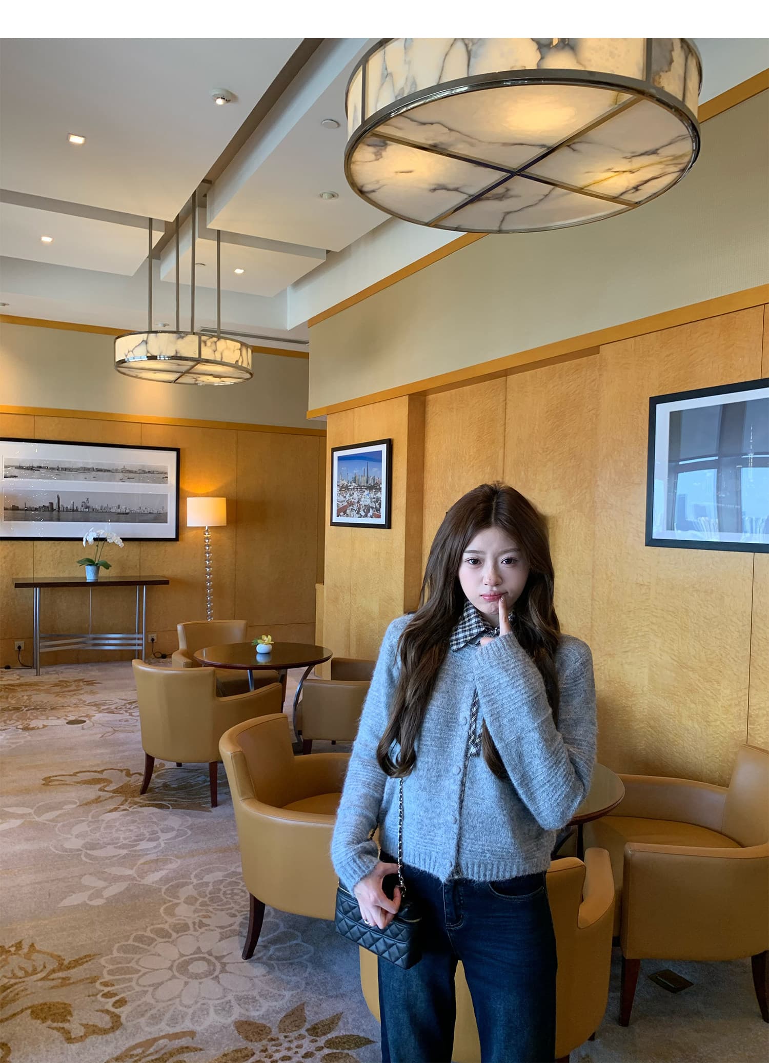 한 부서 연령 감소 탈착식 체크무늬 폴로 칼라 스웨터 오픈 가디건 여성 부드러운 찹쌀 고급 센스 니트 재킷 맨위 상세 이미지 26