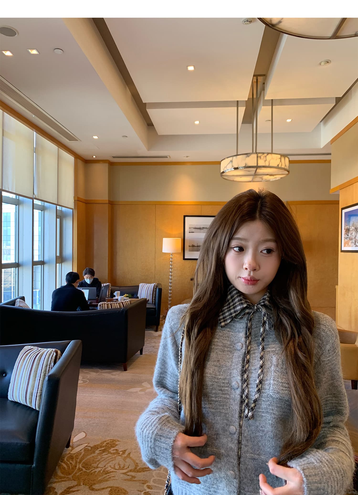 한 부서 연령 감소 탈착식 체크무늬 폴로 칼라 스웨터 오픈 가디건 여성 부드러운 찹쌀 고급 센스 니트 재킷 맨위 상세 이미지 28