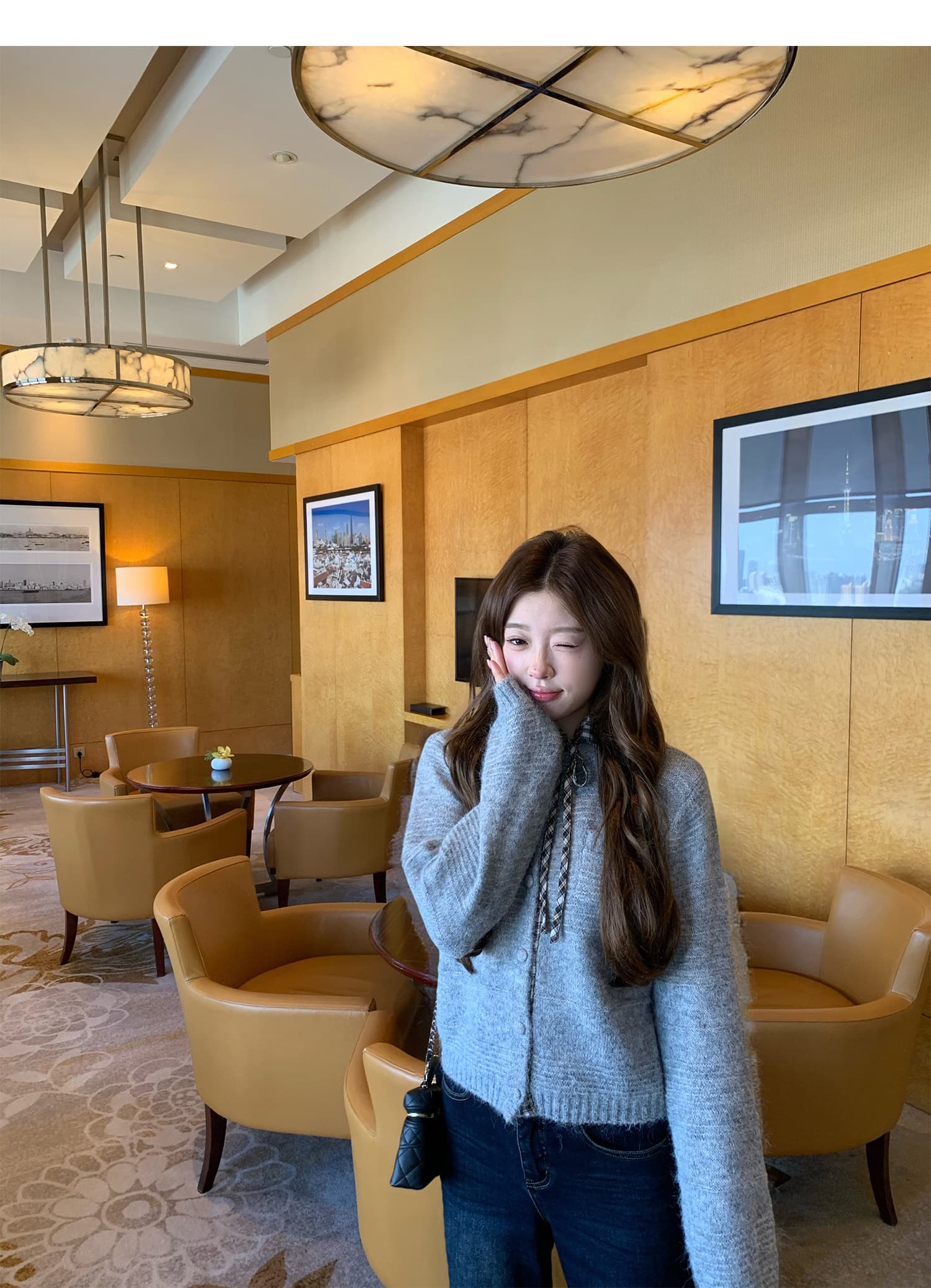 한 부서 연령 감소 탈착식 체크무늬 폴로 칼라 스웨터 오픈 가디건 여성 부드러운 찹쌀 고급 센스 니트 재킷 맨위 상세 이미지 29