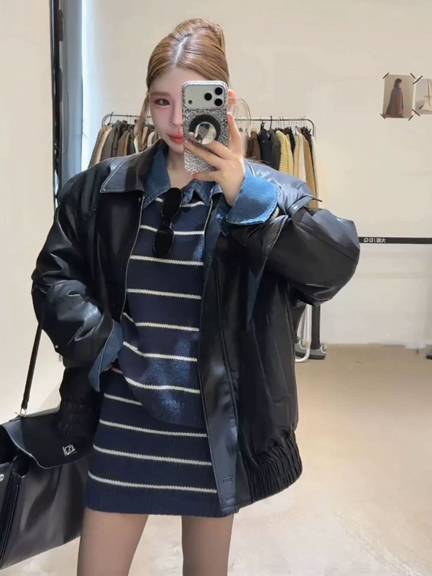 한 부서 학원 스타일 스웨터 세트 여성 가을 겨울 착용 가져 가라. 전체 집합 스트라이프 POLO 칼라 니트 스웨터 미니 스커트 투피스 세트 상세 이미지 6