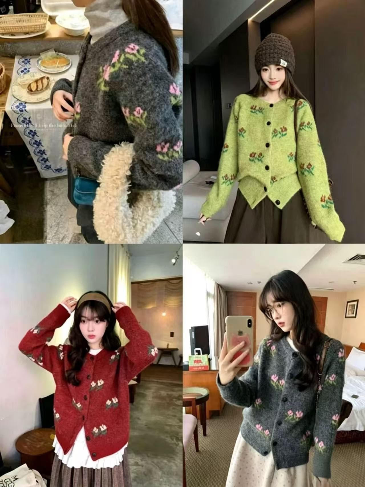한 부서 느긋한 장미 자카드 녹색 스웨터 여성 코트 루즈핏 가을 겨울철 플러스 두껍고 부드러운 찹쌀 품격 니트 오픈 가디건
