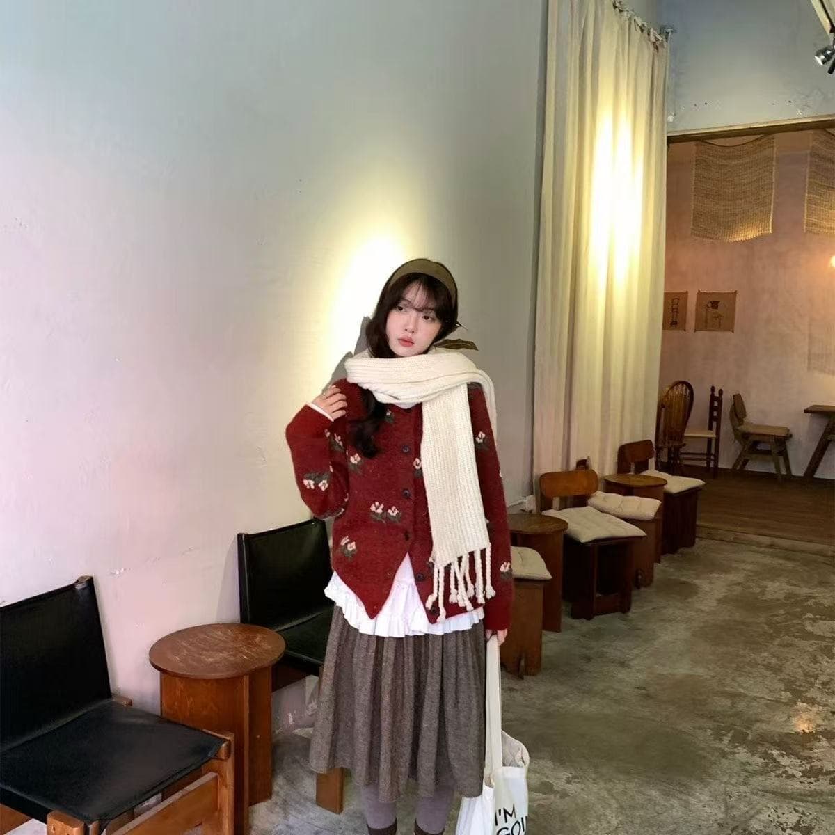 한 부서 느긋한 장미 자카드 녹색 스웨터 여성 코트 루즈핏 가을 겨울철 플러스 두껍고 부드러운 찹쌀 품격 니트 오픈 가디건 상세 이미지 6
