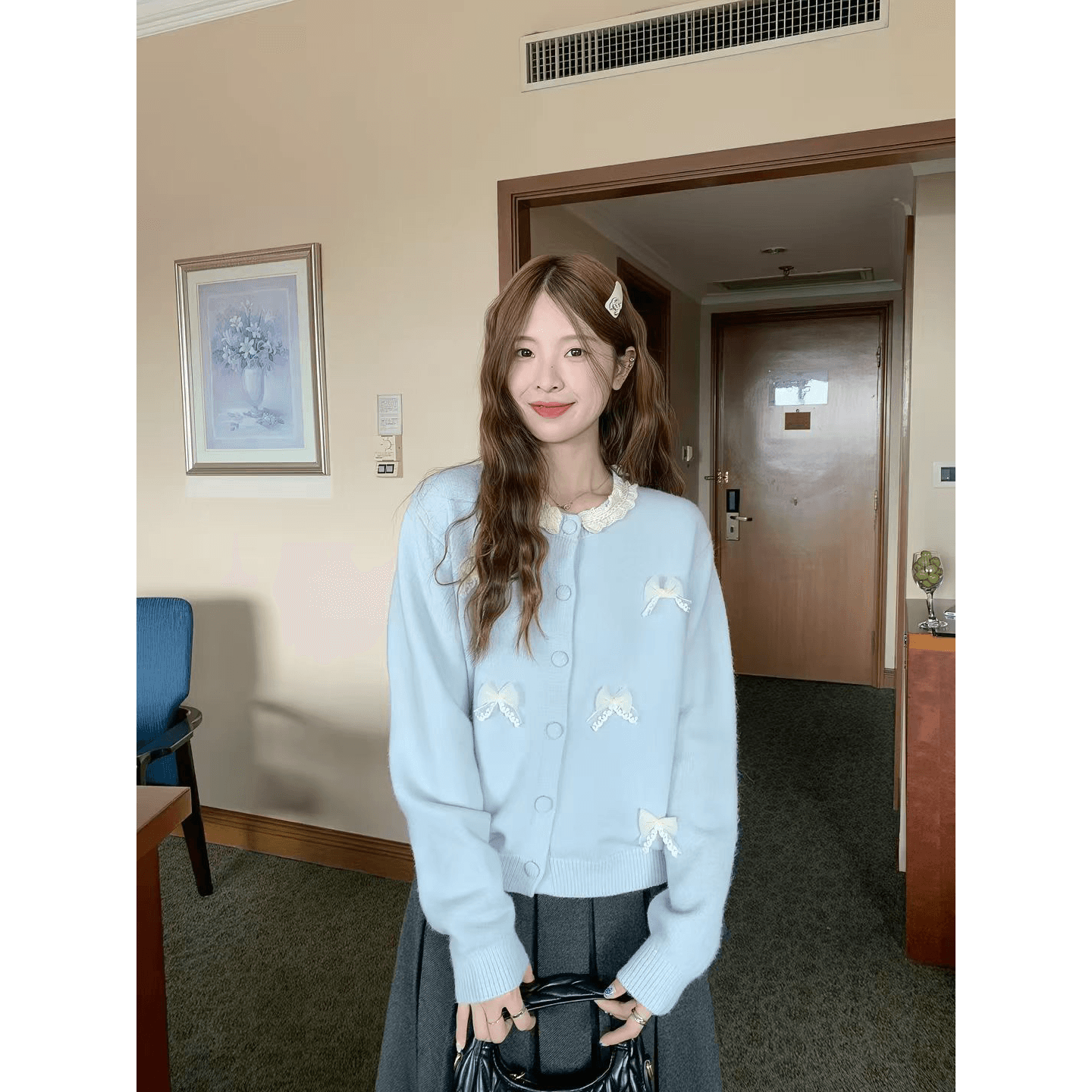 레이스 나비 매듭 스웨터 오픈 가디건 2026 새로운 달콤함 부드러운 찹쌀 부드러운 바람 연령 감소 느긋한 맨위 이미지 5