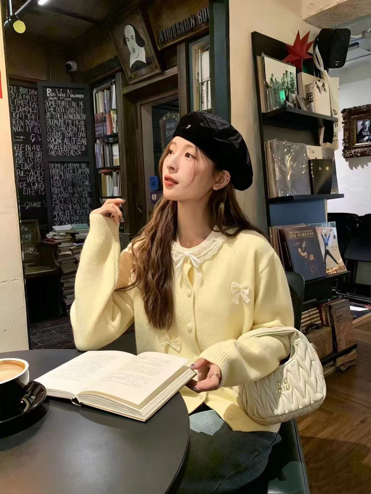 레이스 나비 매듭 스웨터 오픈 가디건 2026 새로운 달콤함 부드러운 찹쌀 부드러운 바람 연령 감소 느긋한 맨위 상세 이미지 4