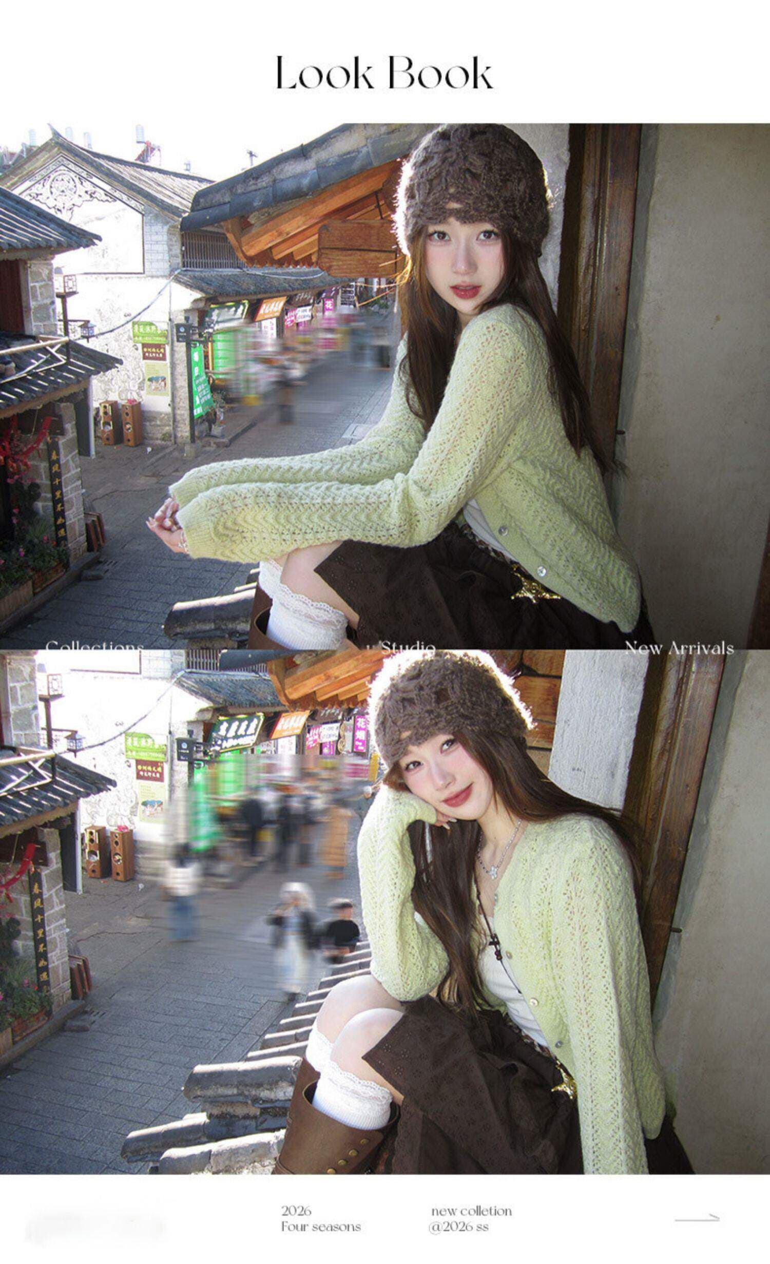 아름다움 부드러운 바람 긴팔 홀로우 아웃 니트 오픈 가디건 여성 2026 이른 가을 새로운 외부 가져 가라. 얇은 스타일 스웨터 코트 맨위 상세 이미지 1