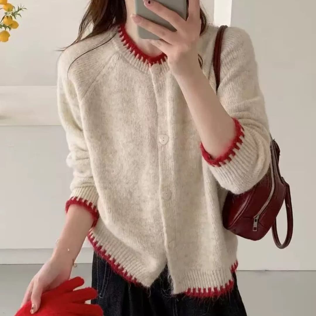 한 부서 부드러운 바람 배색 느긋한 센스 스웨터 여자 가을 겨울 마이크로 지방 mm 빅 사이즈 연령 감소 다용도 라운드 넥 부드러운 찹쌀 맨위