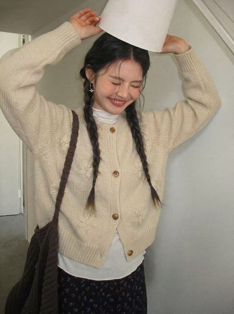 3 차원 꽃 파란색 스웨터 오픈 가디건 여성 2026 봄 가을 새로운 한 부서 자이언트 잘 생긴 외출용 니트 맨위 상세 이미지 2
