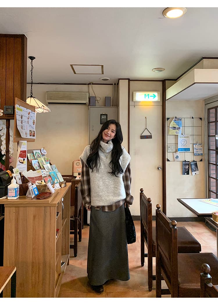 한 부서 느긋한 바람 터틀넥 니트 베스트 조끼 여성 가을 겨울 루즈핏 어깨 스웨터 스택 착용 외부 가져 가라. 민소매 맨위 상세 이미지 35