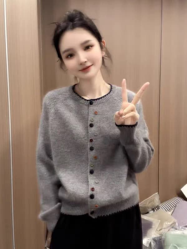 빅 사이즈 한 부서 느긋한 바람 색상 단추 니트 오픈 가디건 맨위 여성 봄 드레스 새로운 루즈핏 품격 스웨터 코트