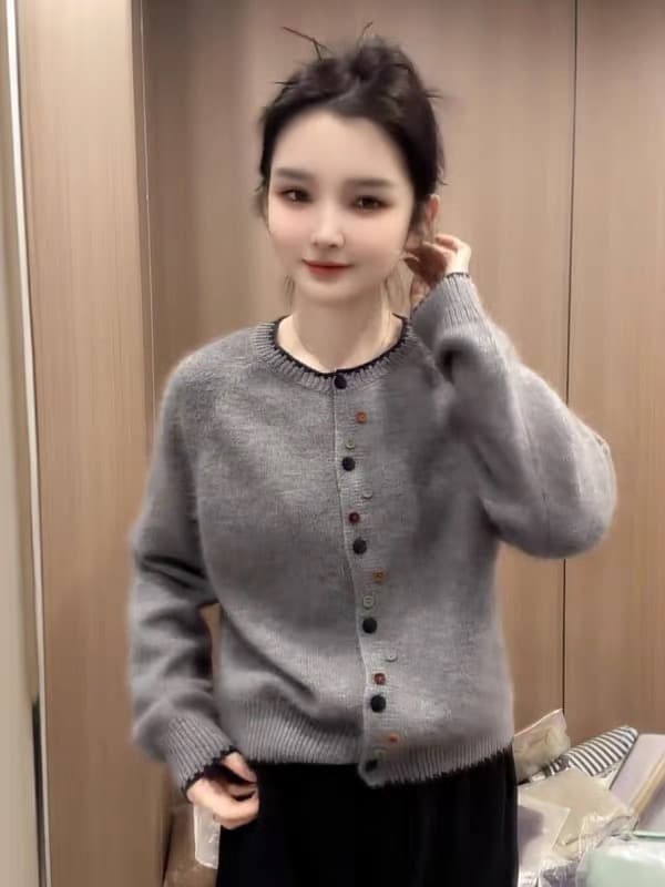 빅 사이즈 한 부서 느긋한 바람 색상 단추 니트 오픈 가디건 맨위 여성 봄 드레스 새로운 루즈핏 품격 스웨터 코트 상세 이미지 3