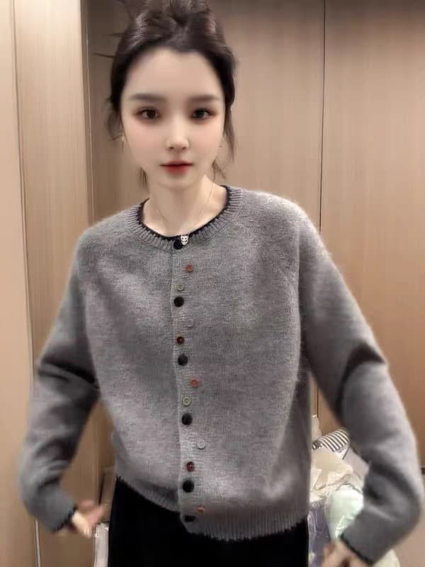 빅 사이즈 한 부서 느긋한 바람 색상 단추 니트 오픈 가디건 맨위 여성 봄 드레스 새로운 루즈핏 품격 스웨터 코트 상세 이미지 4
