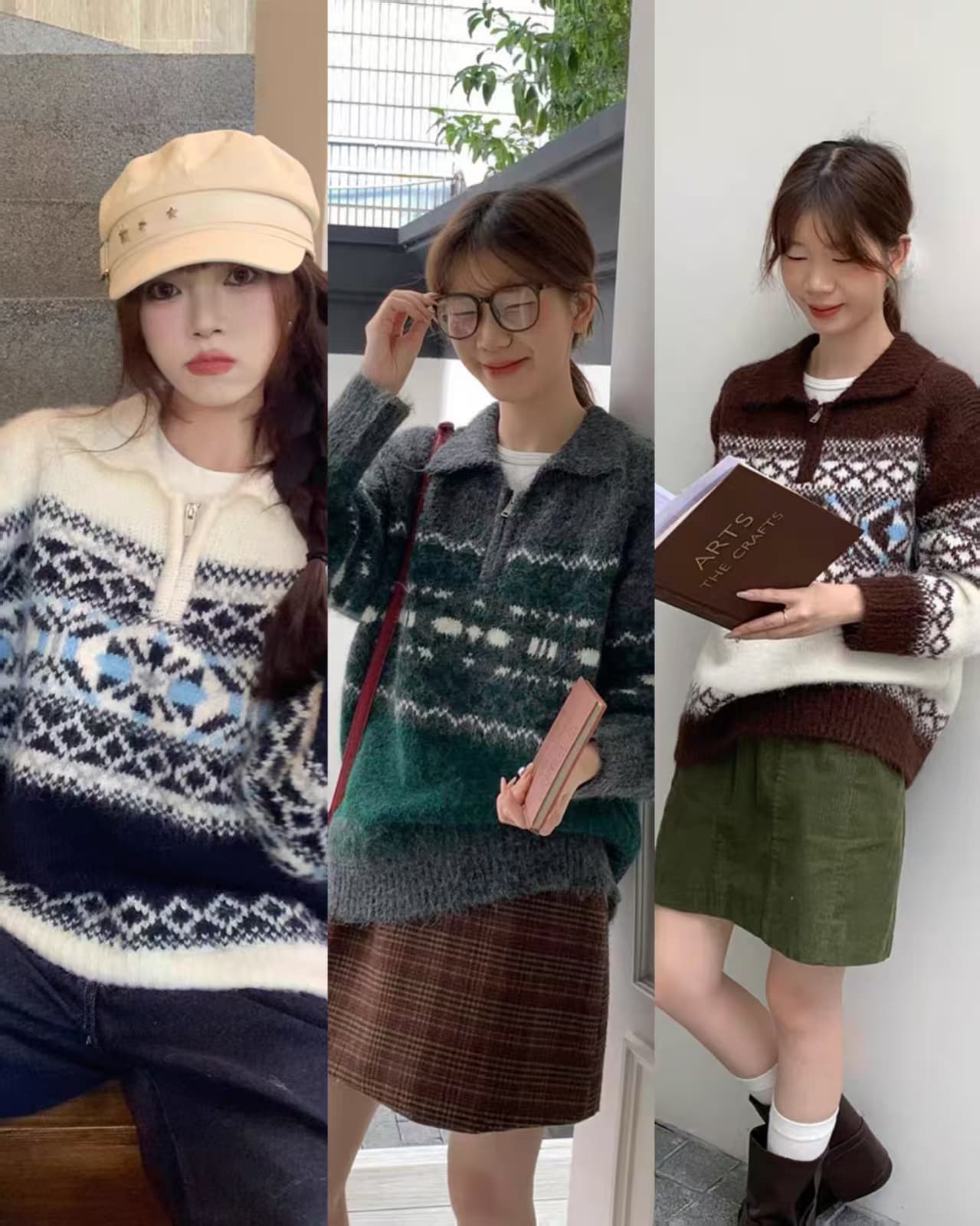 공정한 섬 터틀넥 스웨터 여자 한 부서 느긋한 고급 센스 하프 지퍼 디자인 센스 작은 대중 양모 니트 맨위 상세 이미지 1
