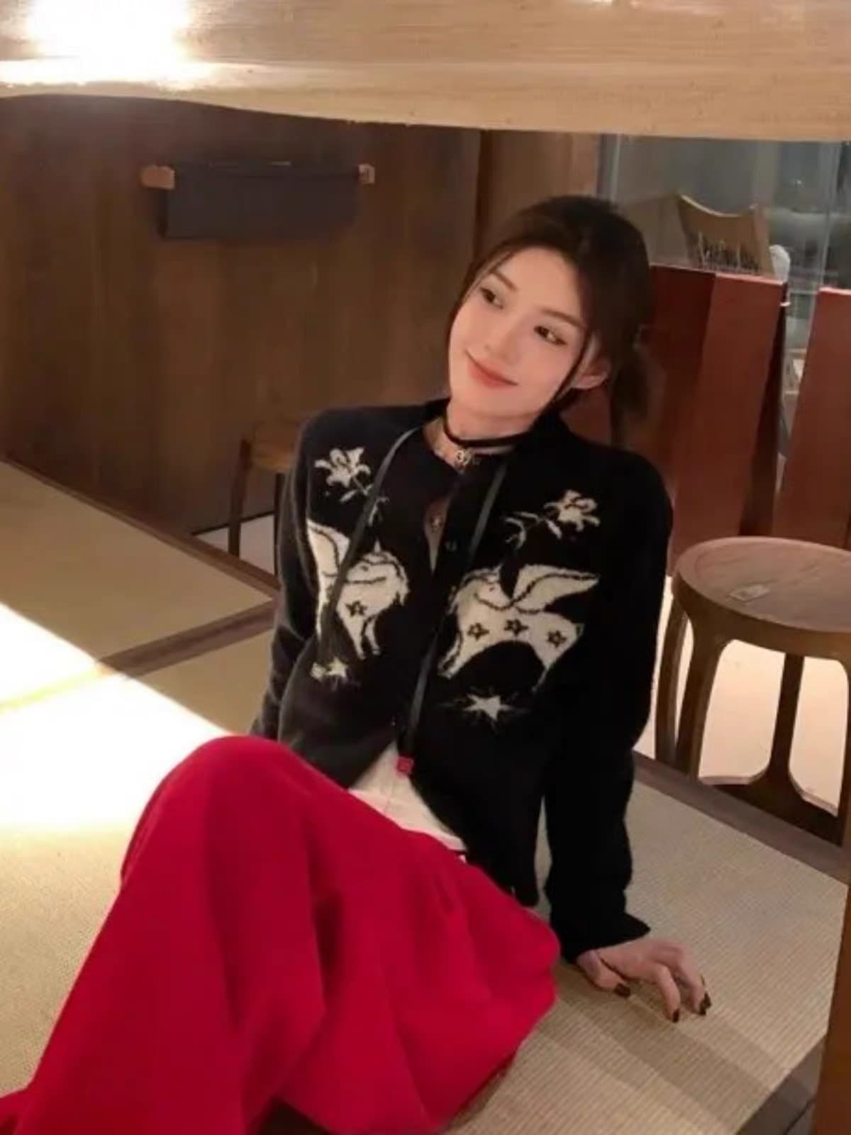 한 부서 레트로 니트 오픈 가디건 여성 가을 겨울 착용 가져 가라. 작은 말 자카드 스웨터 코트 루즈핏 슬림해 보이는 느긋한 바람 맨위 상세 이미지 3