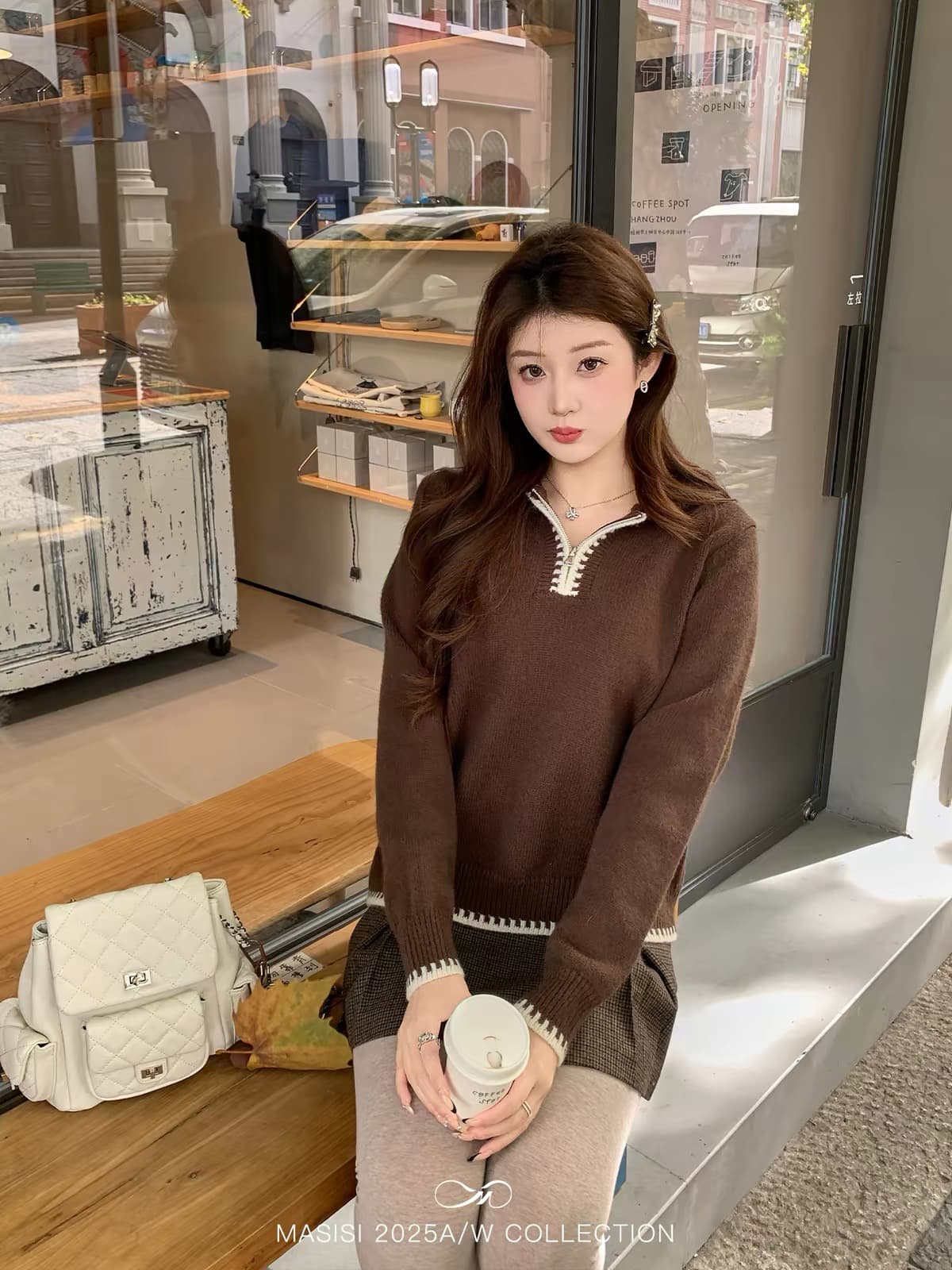 한 부서 자이언트 잘 생긴 하프 지퍼 후드 니트 스웨터 여자 가을 겨울 느긋한 와이드 부드러운 찹쌀 풀오버 맨위 두꺼움 이미지 4