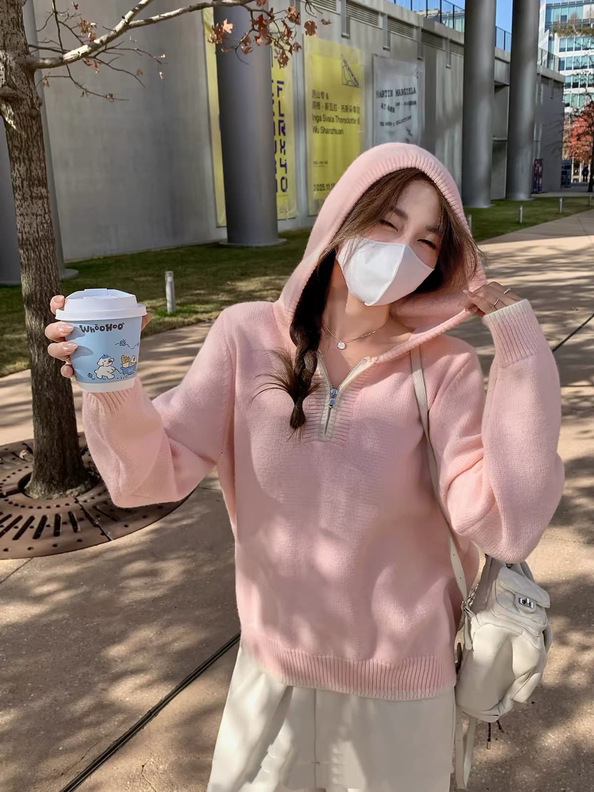 한 부서 자이언트 잘 생긴 하프 지퍼 후드 니트 스웨터 여자 가을 겨울 느긋한 와이드 부드러운 찹쌀 풀오버 맨위 두꺼움 상세 이미지 5