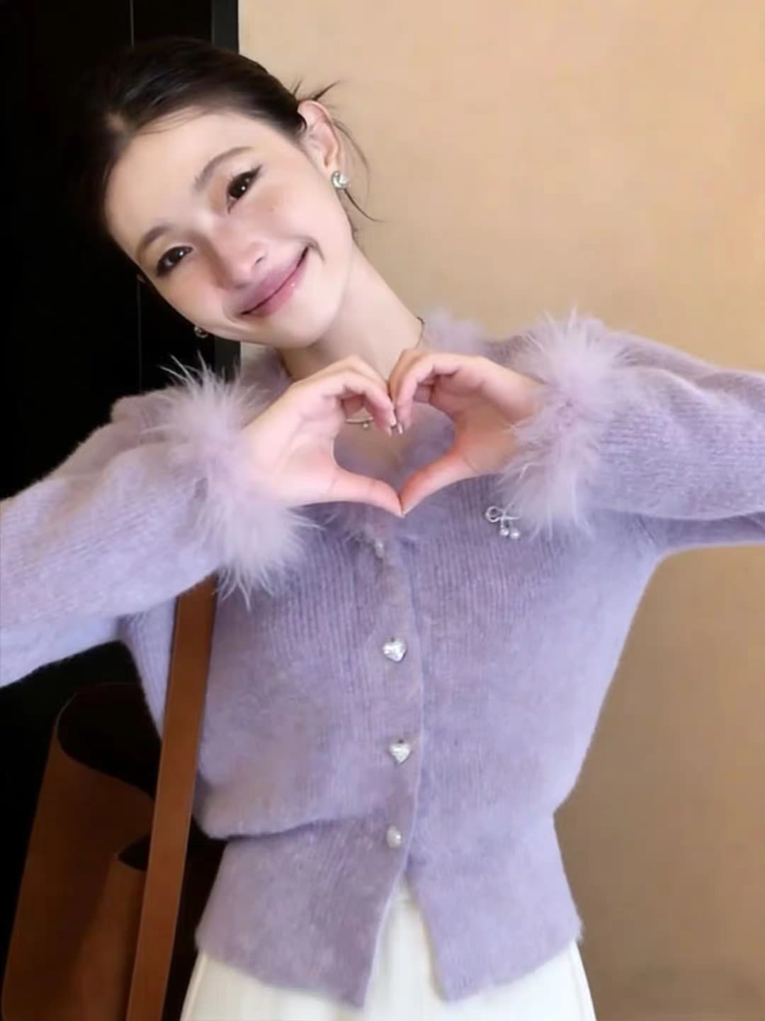 한 부서 chic 연령 감소 하트 버클 니트 오픈 가디건 여성 봄 가을 새로운 디자인 센스 모피 패치워크 아름다운 맨위 트렌디 상세 이미지 1