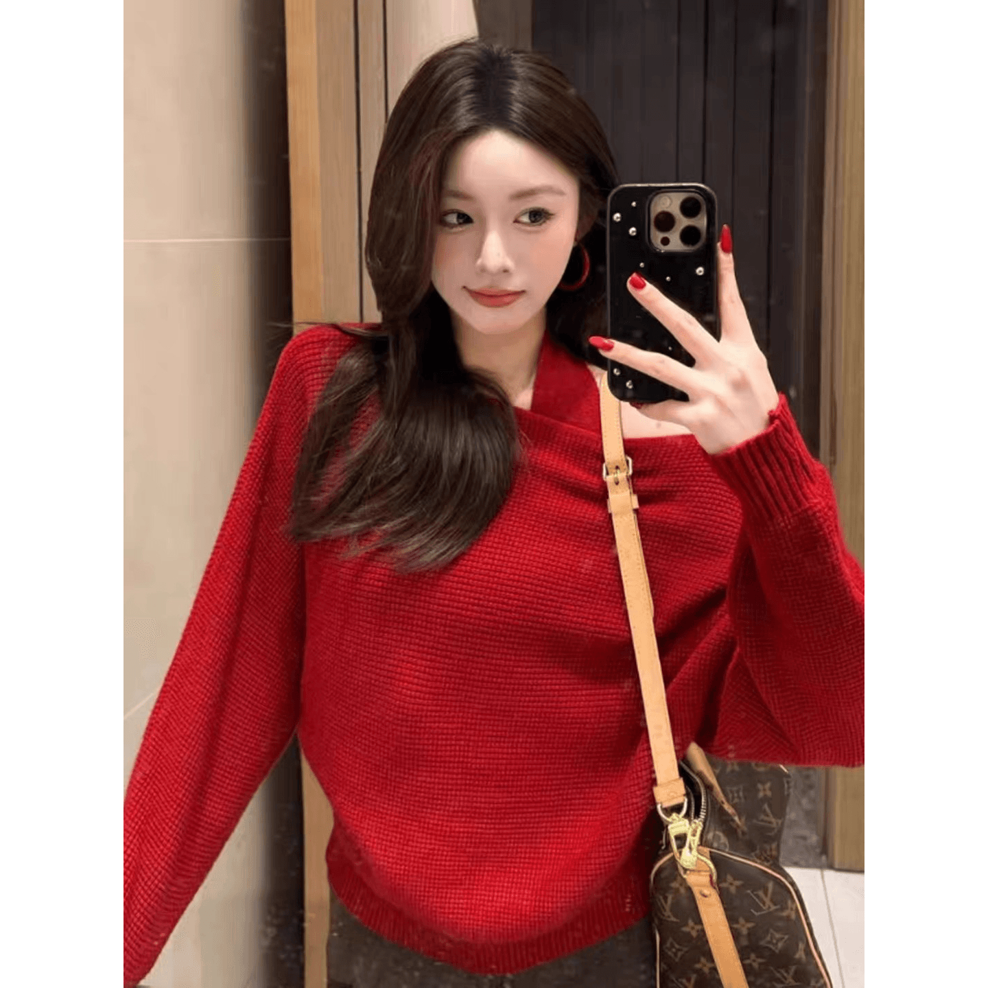 한 부서 착용 가져 가라. 디자인 센스 오프숄더 스웨터 여자 가을 겨울철 루즈핏 느긋한 니트 행침 목 슬립 맨위 투피스 세트 이미지 5