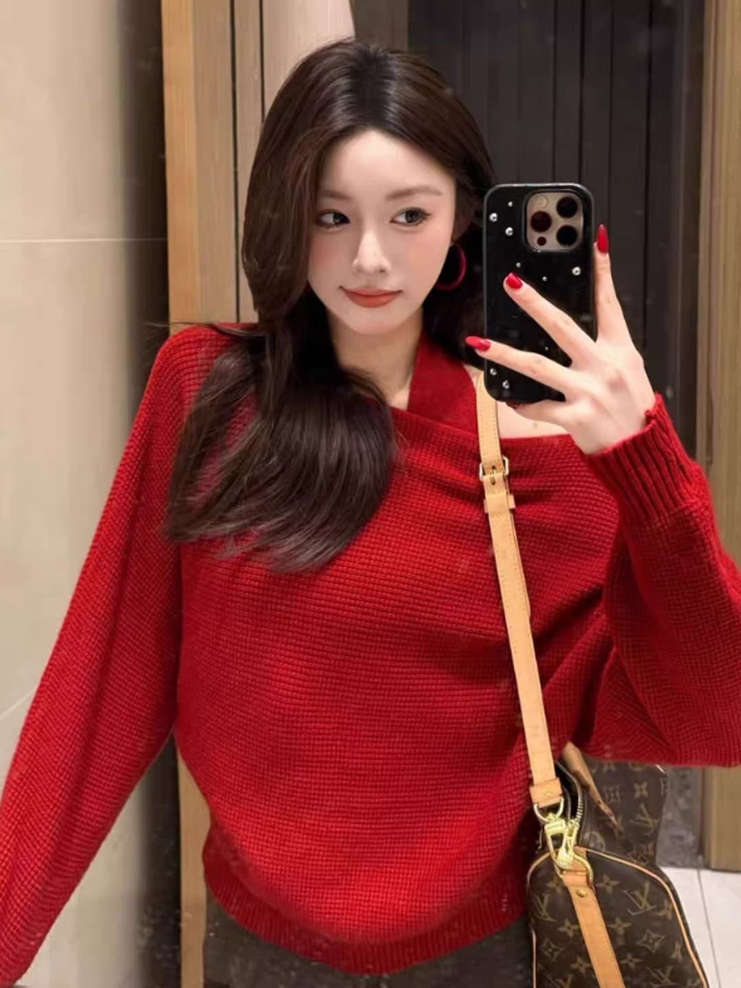 한 부서 착용 가져 가라. 디자인 센스 오프숄더 스웨터 여자 가을 겨울철 루즈핏 느긋한 니트 행침 목 슬립 맨위 투피스 세트 상세 이미지 4