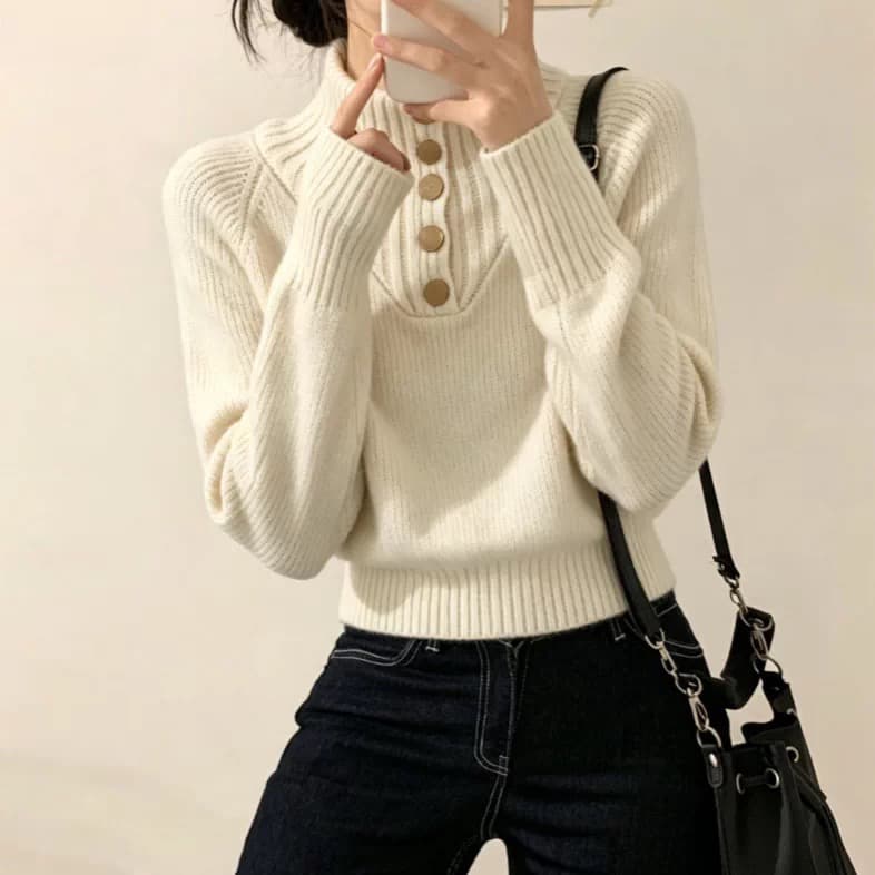한 부서 ins 가을 겨울 부드러운 바람 반하이넥 니트 맨위 몸매 가꾸기 슬림해 보이는 다용도 부드러운 찹쌀 스웨터 기본 셔츠 여성 상세 이미지 2