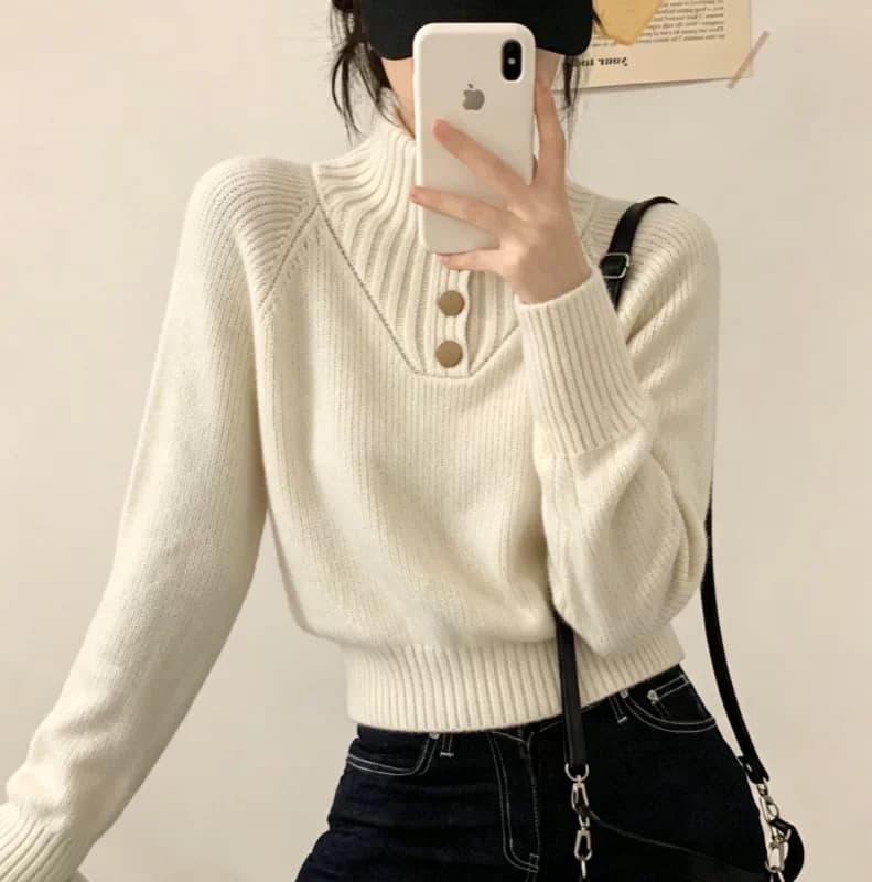 한 부서 ins 가을 겨울 부드러운 바람 반하이넥 니트 맨위 몸매 가꾸기 슬림해 보이는 다용도 부드러운 찹쌀 스웨터 기본 셔츠 여성 상세 이미지 5