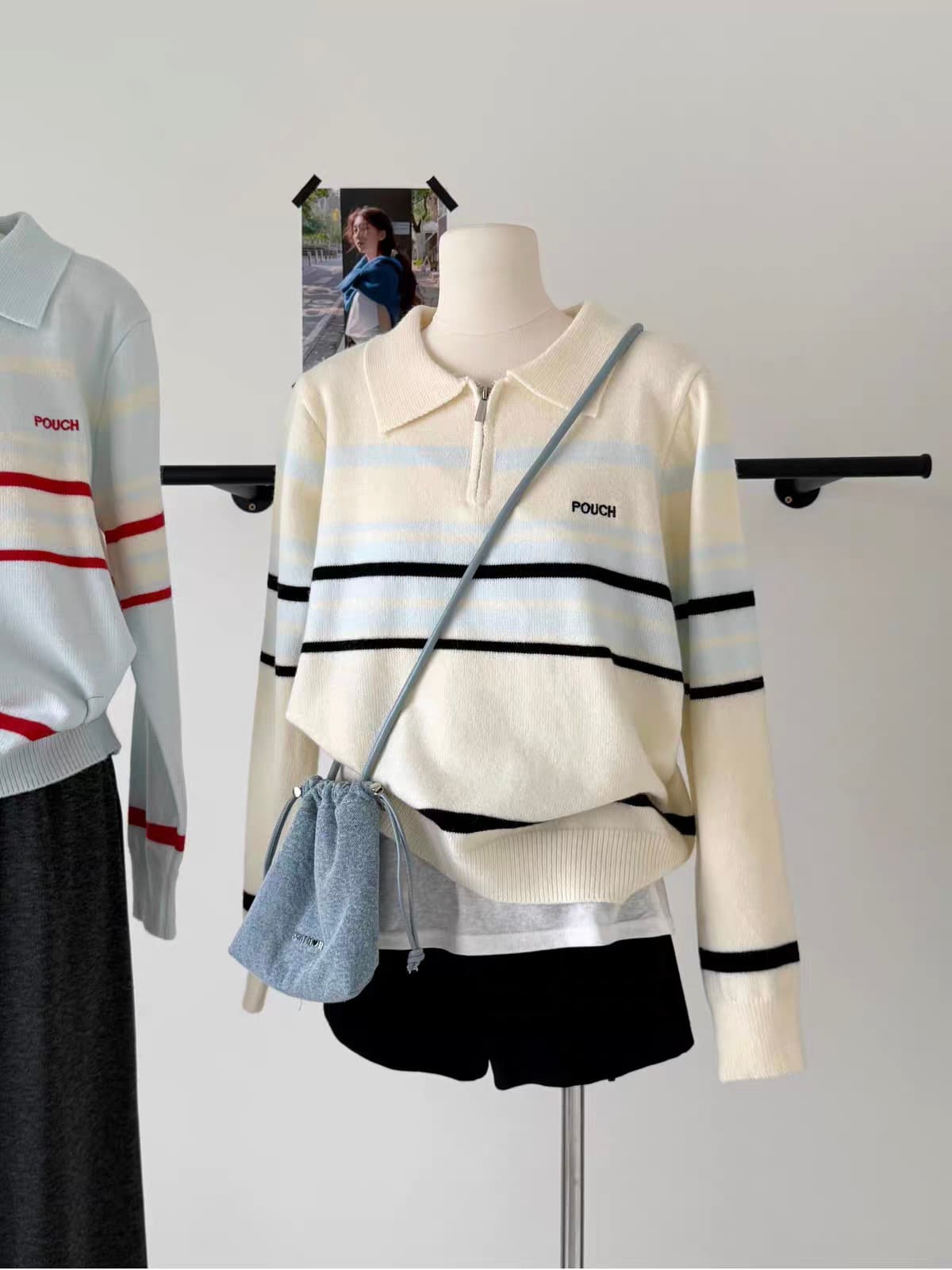 한 부서 레트로 POLO 칼라 스트라이프 긴팔 니트 스웨터 여성 가을 겨울 외국 가스 연령 감소 루즈핏 풀오버 맨위 이미지 2