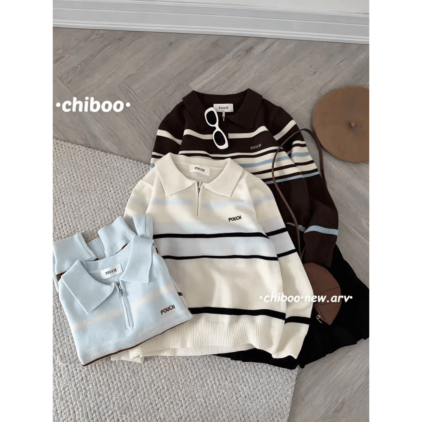 한 부서 레트로 POLO 칼라 스트라이프 긴팔 니트 스웨터 여성 가을 겨울 외국 가스 연령 감소 루즈핏 풀오버 맨위 이미지 5