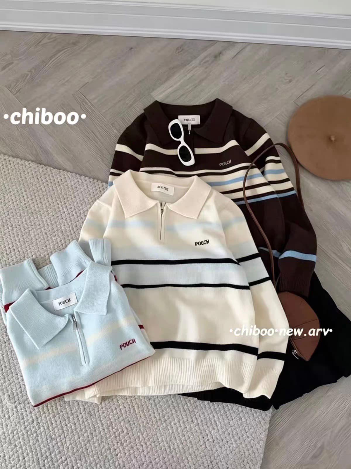 한 부서 레트로 POLO 칼라 스트라이프 긴팔 니트 스웨터 여성 가을 겨울 외국 가스 연령 감소 루즈핏 풀오버 맨위 상세 이미지 3