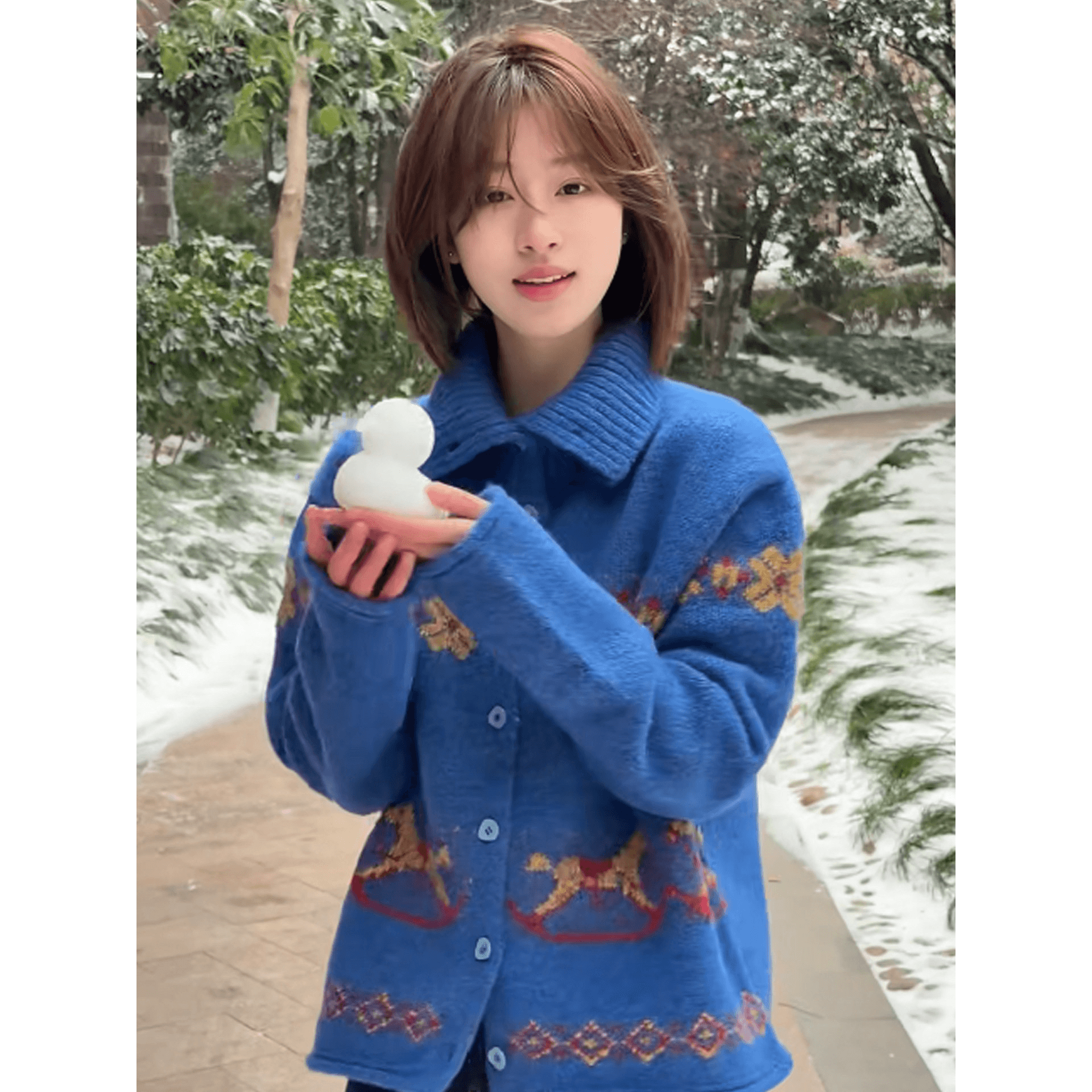 고급 센스 레트로 파란색 자카드 터틀넥 스웨터 여성 코트 봄 느긋한 세련된 다용도 니트 오픈 가디건 맨위 이미지 5