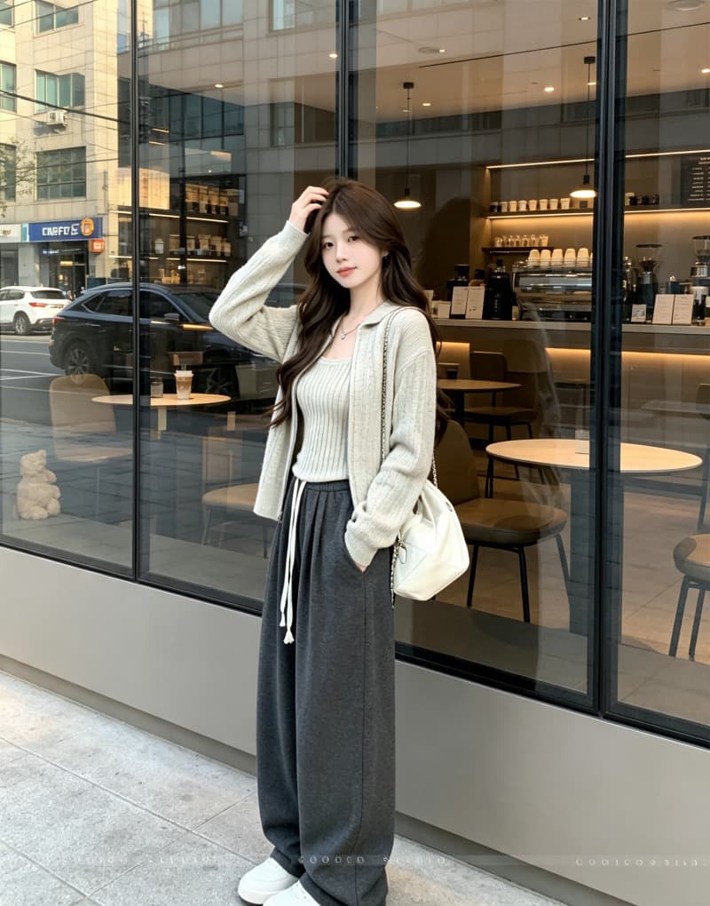 이른 가을 한 부서 분위기 센스 ootb 착용 가져 가라. 전체 집합 니트 오픈 가디건 캐미솔 투피스 슈트 가을 겨울 여성 의류 이미지 3