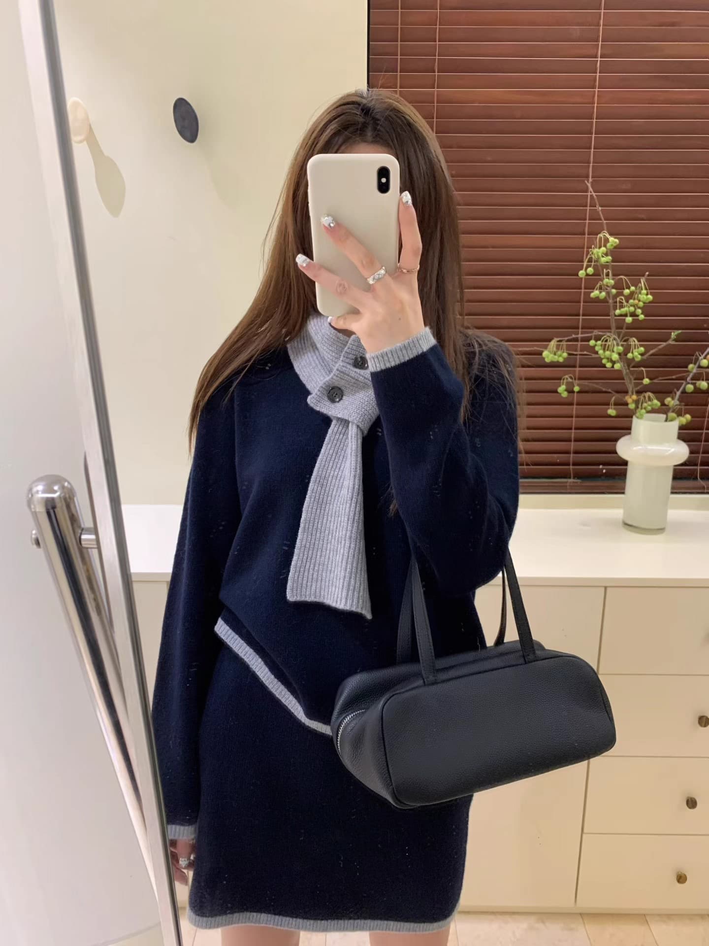 한 부서 착용 가져 가라. 세트 여성 가을 겨울 자이언트 잘 생긴 전체 집합 긴팔 목도리 스웨터 니트 미니 스커트 3종 세트 이미지 3