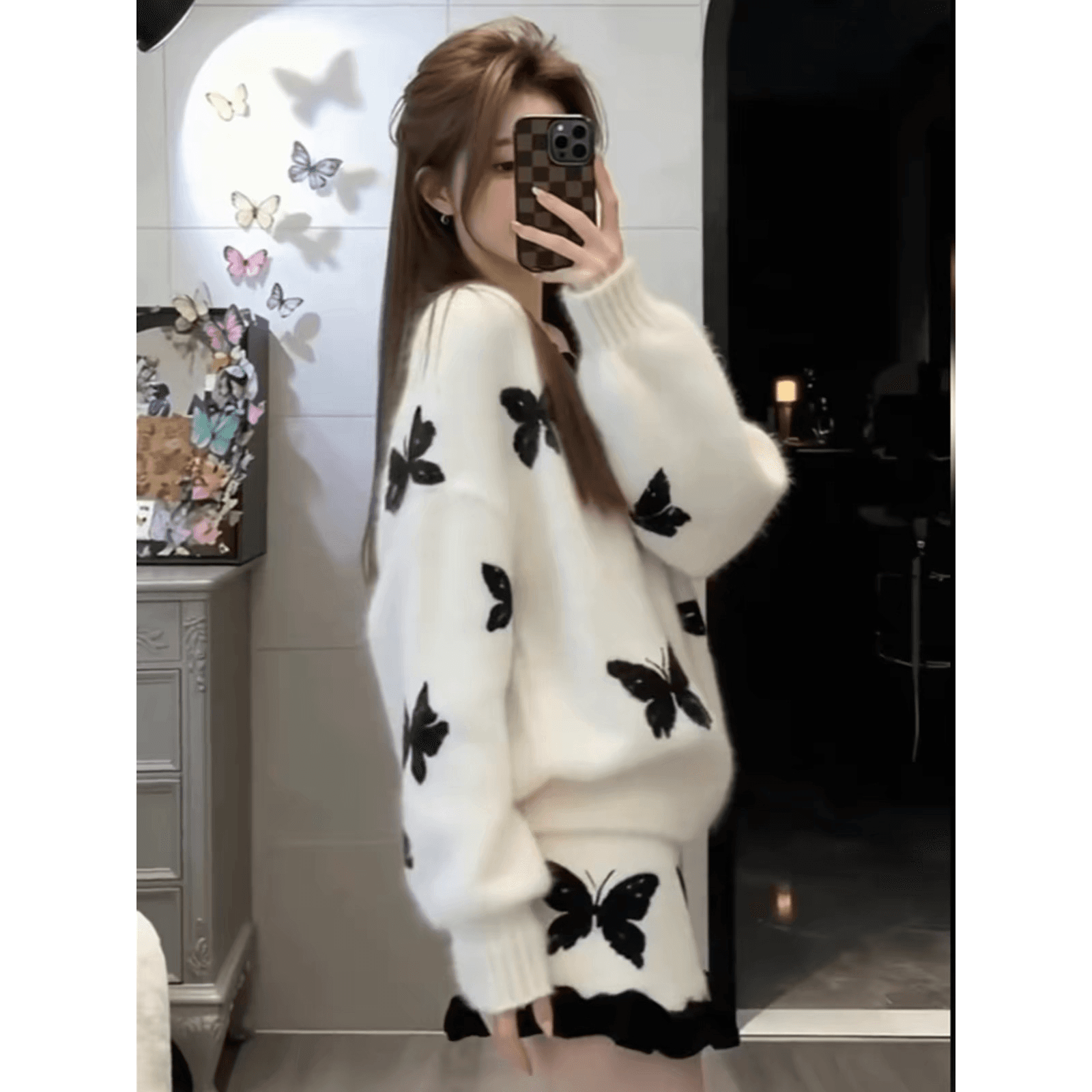 한 부서 느긋한 바람 품격 달콤함 나비 레이스 스웨터 미니 스커트 여성 의류 2026 새로운 프랑스식 아름다운 세트 드레스 이미지 5