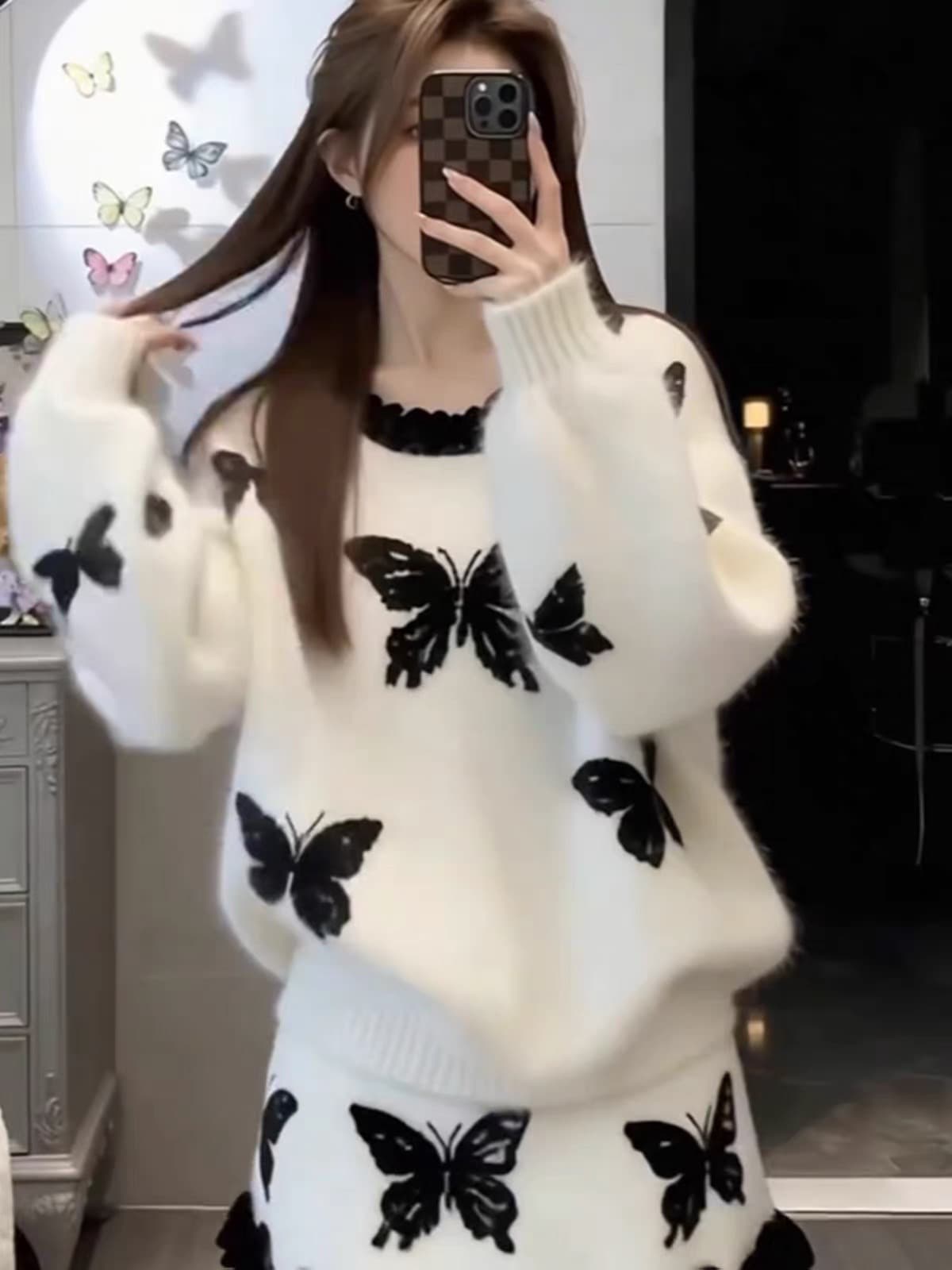 한 부서 느긋한 바람 품격 달콤함 나비 레이스 스웨터 미니 스커트 여성 의류 2026 새로운 프랑스식 아름다운 세트 드레스 상세 이미지 5