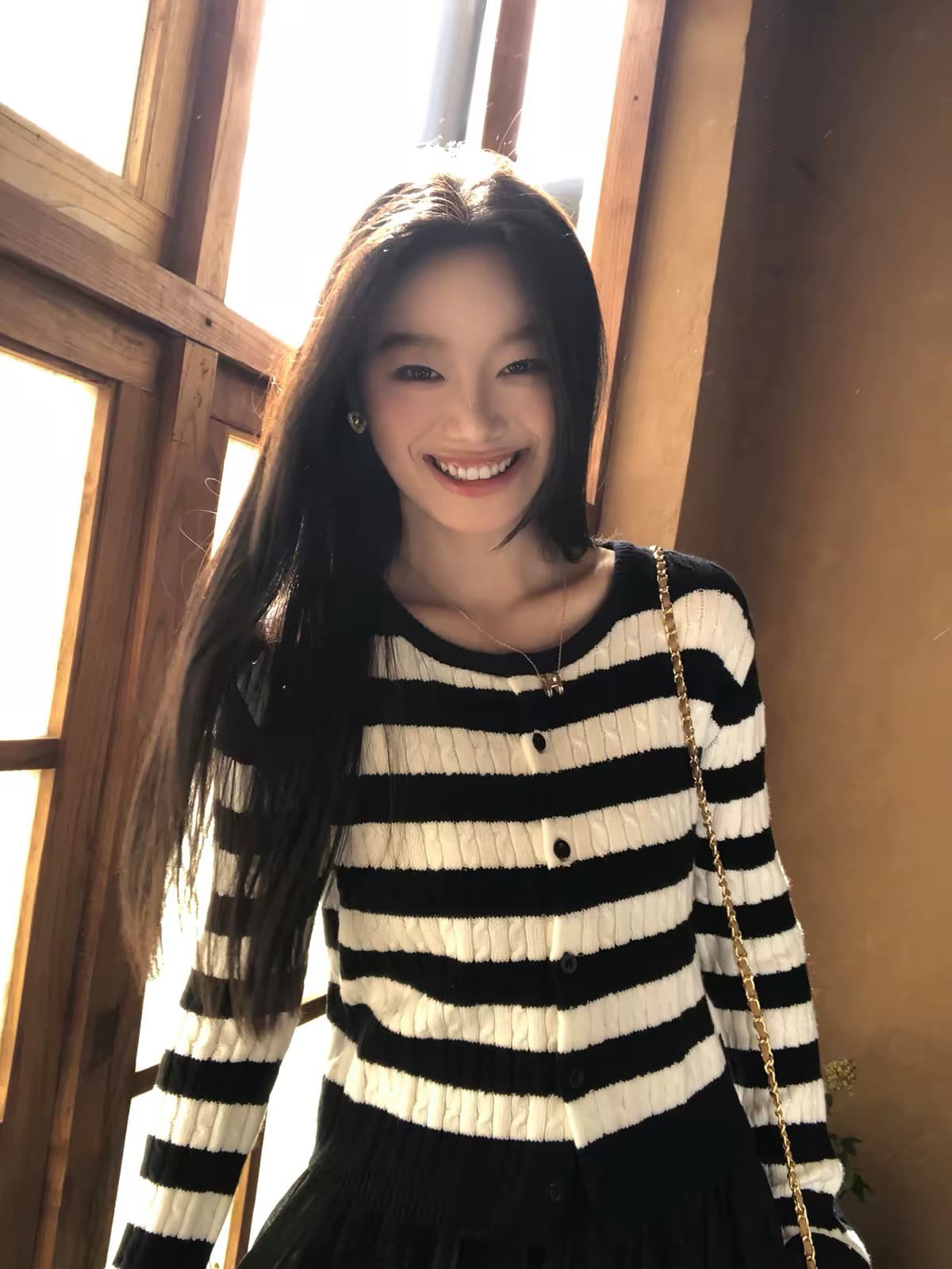 한 부서 레트로 배색 스트라이프 꽈배기 스웨터 오픈 가디건 여성 2026 조기 가을 새로운 몸매 가꾸기 쇼트 스타일 니트 재킷 상세 이미지 3