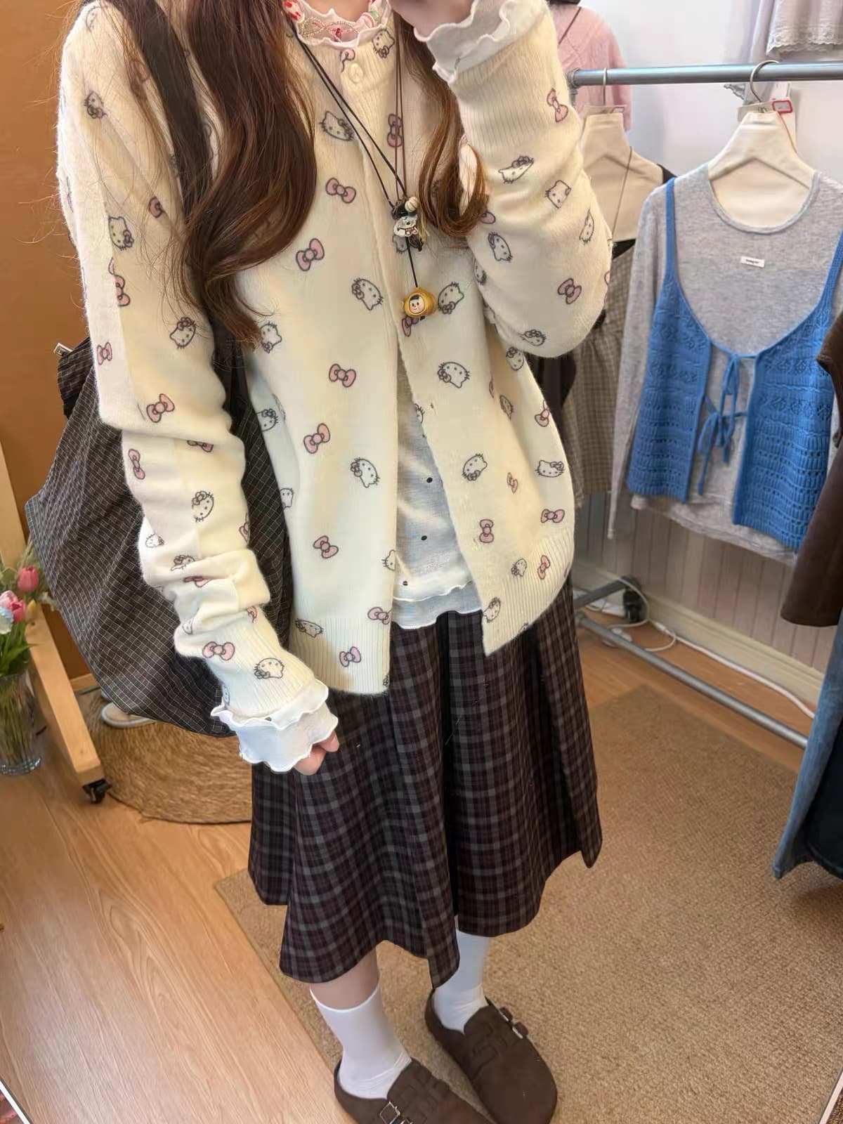 한 부서 달콤한 스타일 만화 니트 오픈 가디건 여성 가을 느긋한 바람 라운드 넥 스웨터 코트 부드러운 찹쌀 맨위 트렌디