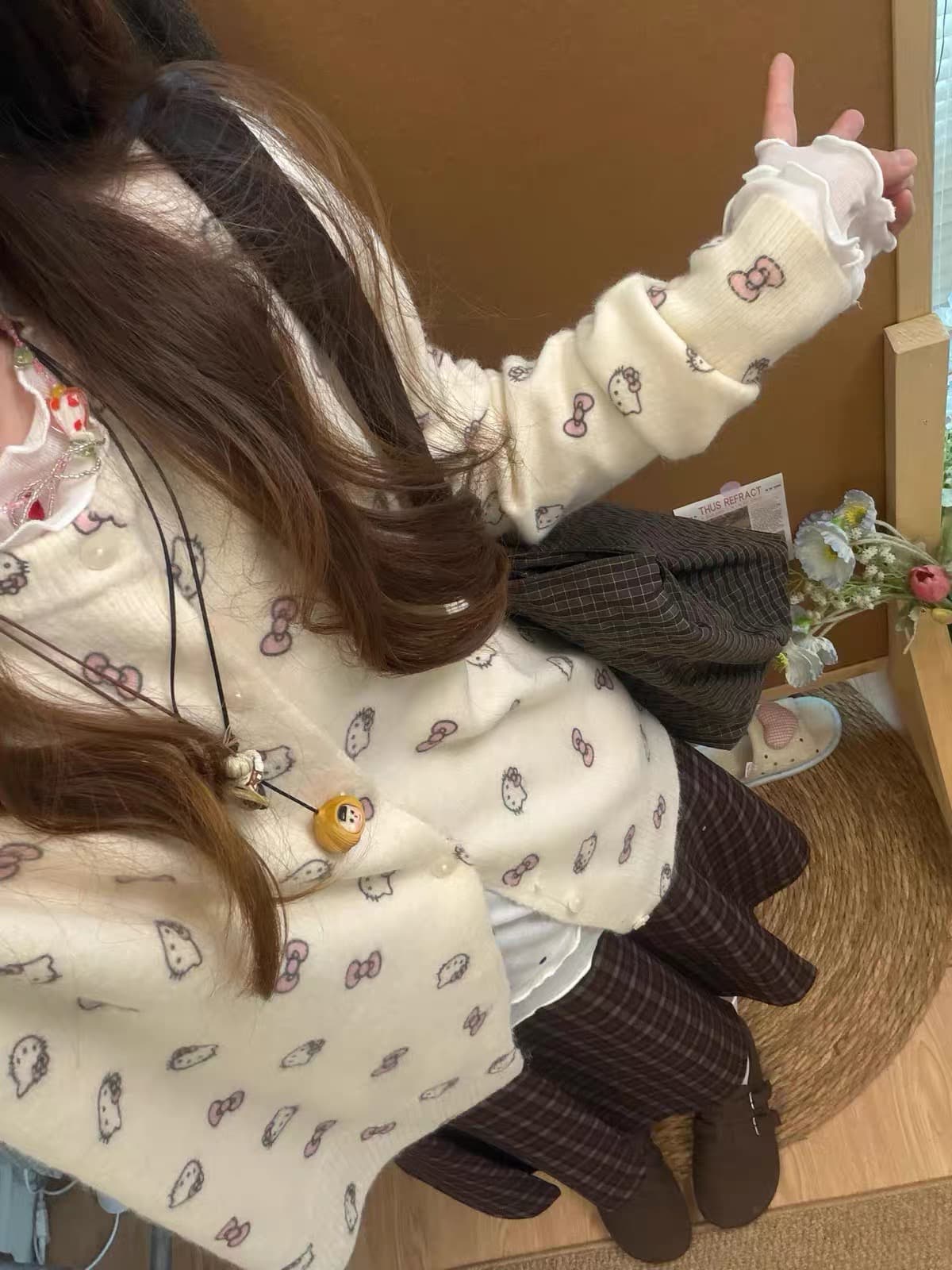 한 부서 달콤한 스타일 만화 니트 오픈 가디건 여성 가을 느긋한 바람 라운드 넥 스웨터 코트 부드러운 찹쌀 맨위 트렌디 상세 이미지 2