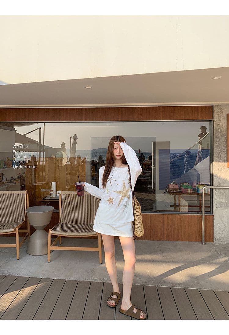 성분 65 폴리에스터 35 면 자외선 차단 블라우스 여성 여름 ootd 착용 가져 가라. 긴팔 티셔츠 화이트 상세 이미지 12