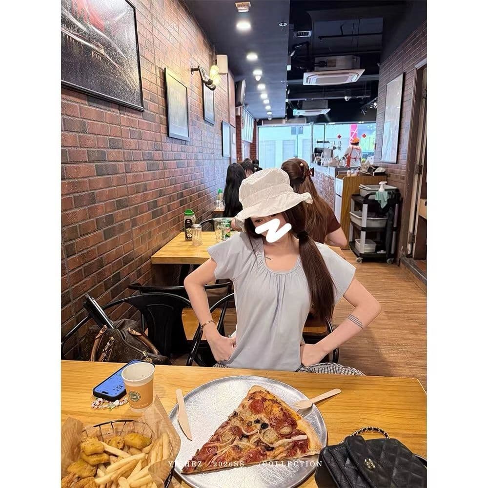 성분 92 면 8 암모니아 Lun 디자인 센스 느긋한 주름 u 칼라 티셔츠 여성 셔츠 상세 이미지 6