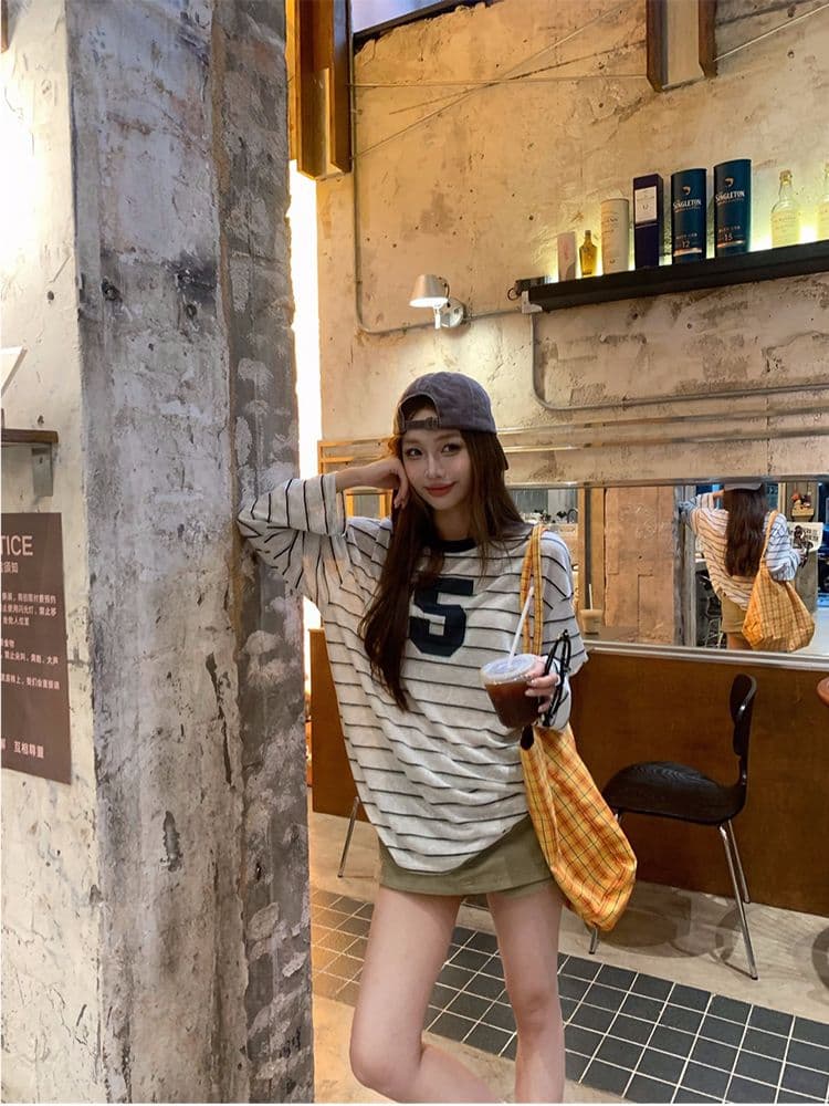 성분 65 라이 경기 서울 35 폴리에스터 여름 스트라이프 저지 티셔츠 슬림해 보이는 캐주얼 루즈핏 패션 긴팔 맨위 이미지 2