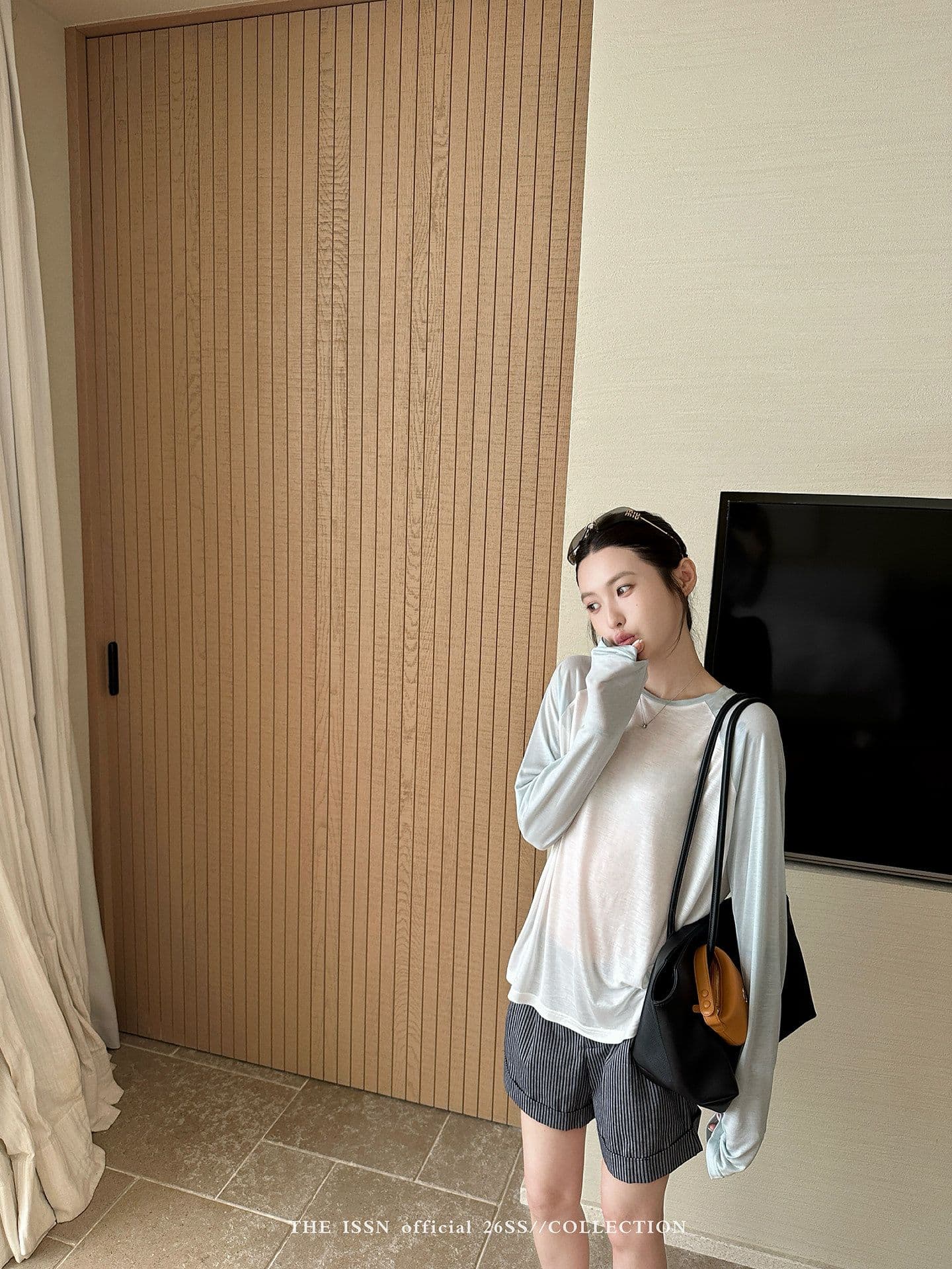 성분 100 라이 경기 서울 배색 라운드 넥 긴팔 티셔츠 여성 한 부서 미니멀리즘 다용도 얇은 스타일 루즈핏 맨위 상세 이미지 17