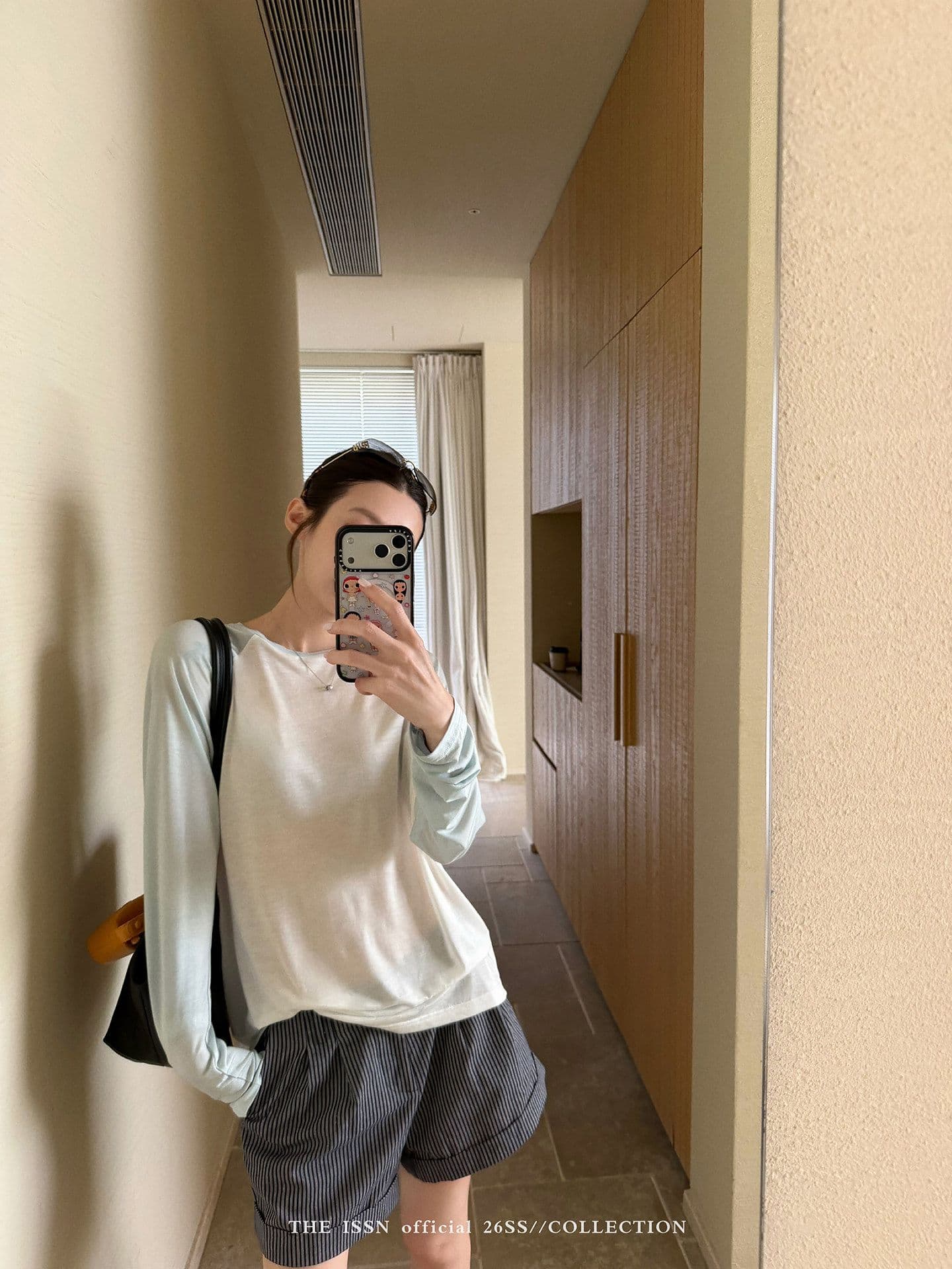 성분 100 라이 경기 서울 배색 라운드 넥 긴팔 티셔츠 여성 한 부서 미니멀리즘 다용도 얇은 스타일 루즈핏 맨위 상세 이미지 19