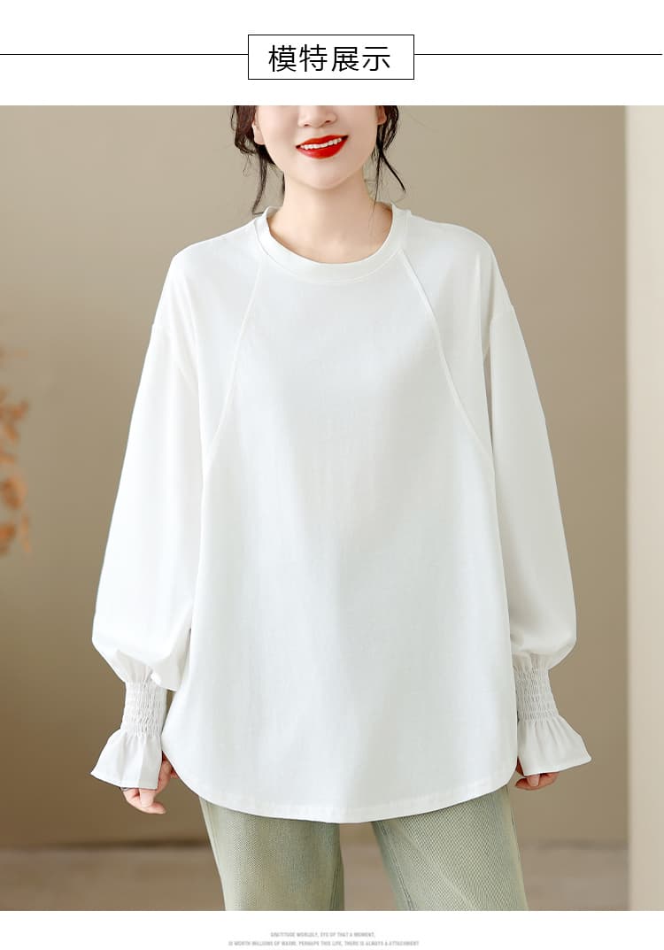 실사 벌룬 소매 단색 디자인 센스 티셔츠 여성 2026 가을 새로운 루즈핏 캐주얼 패치워크 긴팔 맨위 상세 이미지 10