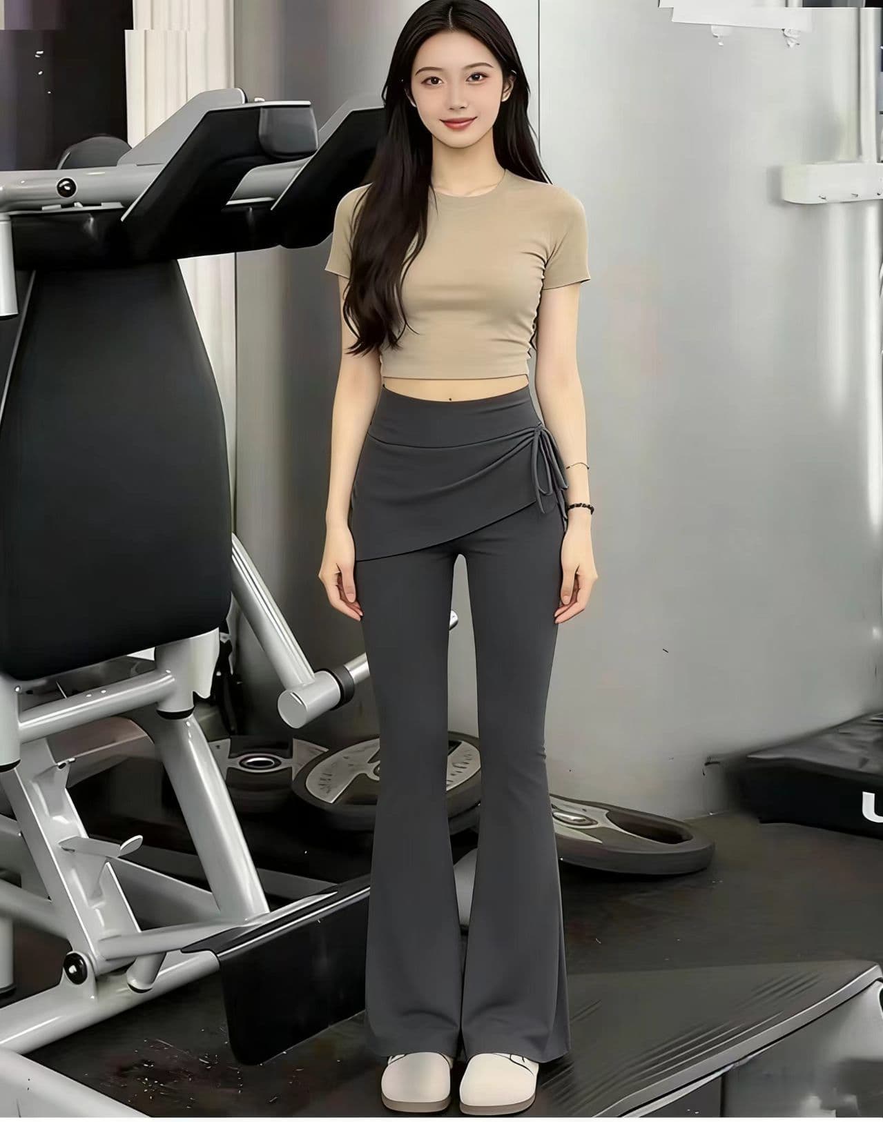 페이크 레이어드 랩스커트팬츠 부츠컷 외출용 요가 슬림해 보이는 긴 바지 이미지 5