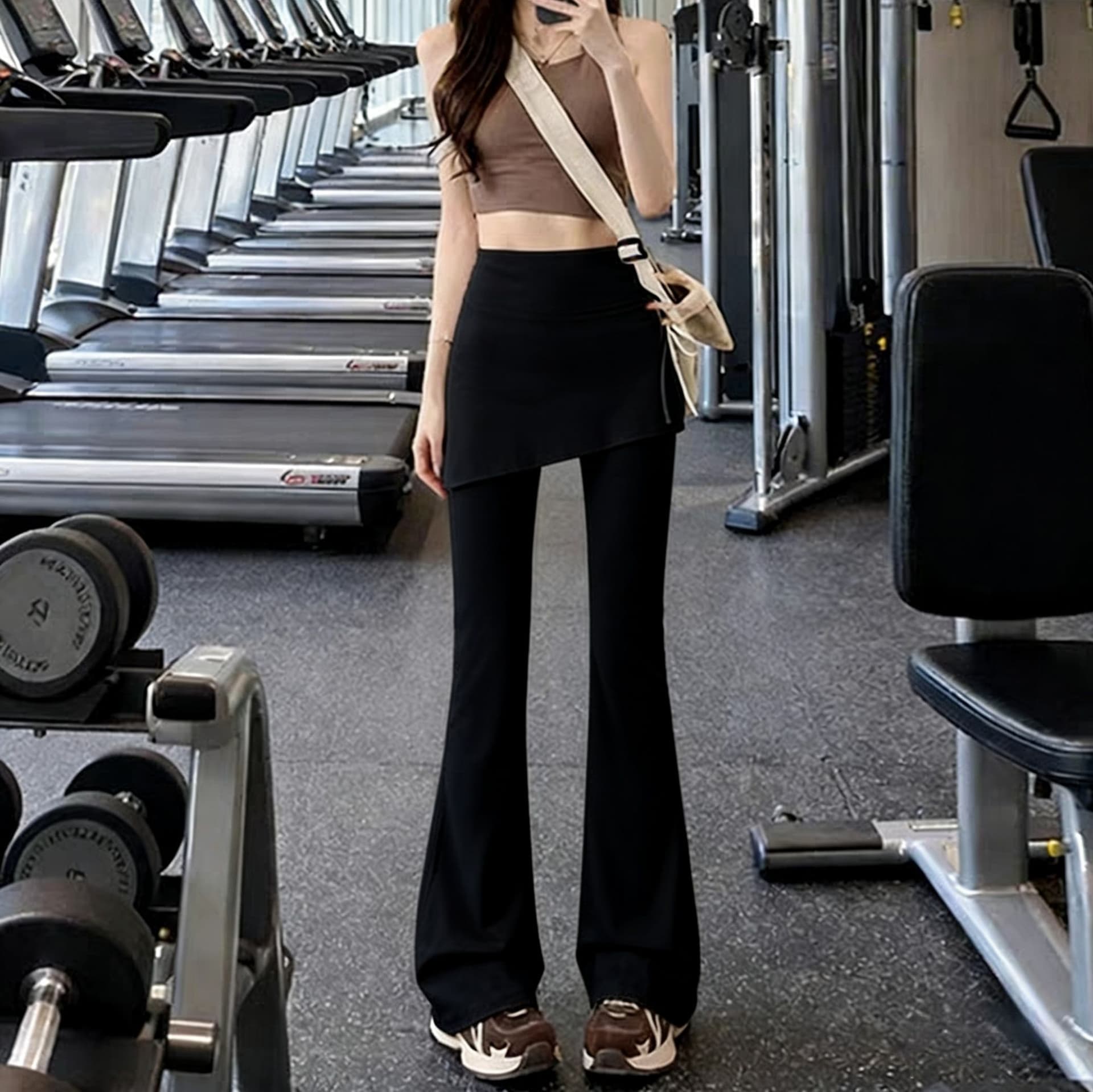 페이크 레이어드 랩스커트팬츠 부츠컷 외출용 요가 슬림해 보이는 긴 바지 상세 이미지 3