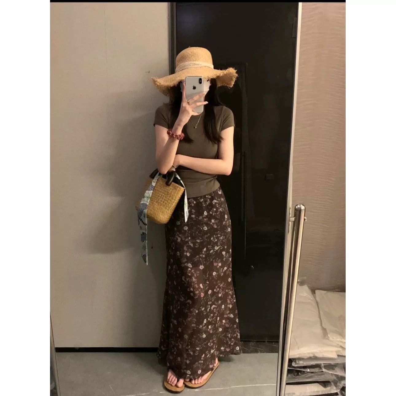 여름 허리밴드 도루 가을 센스 레트로 쉬폰 꽃무늬 반신 스커트 이미지 5