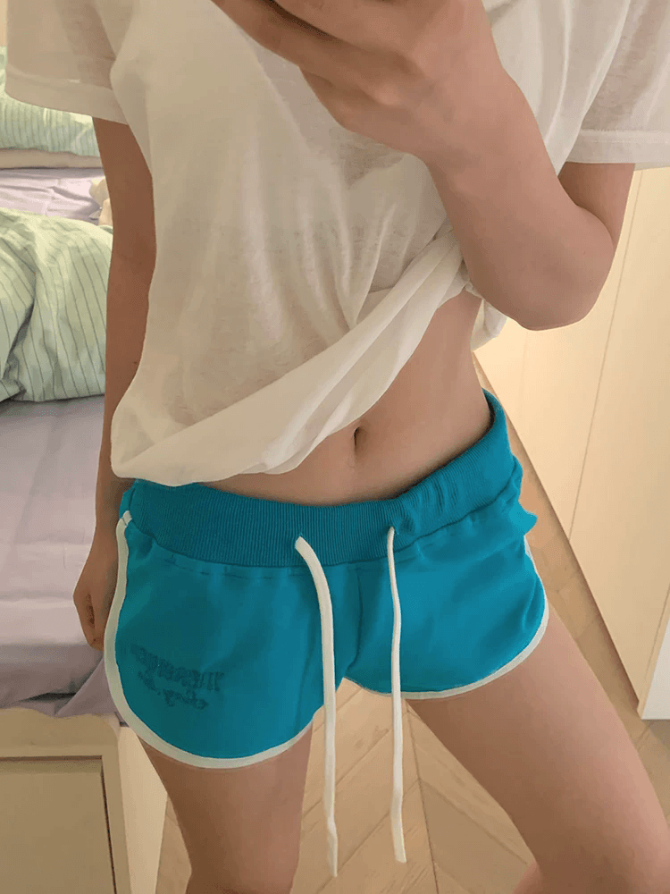 아메리칸 자수 펌프 로프 허리밴드 3 점 바지 여성 핫걸 여름 캐주얼 운동 요가 편안함 반바지 이미지 4