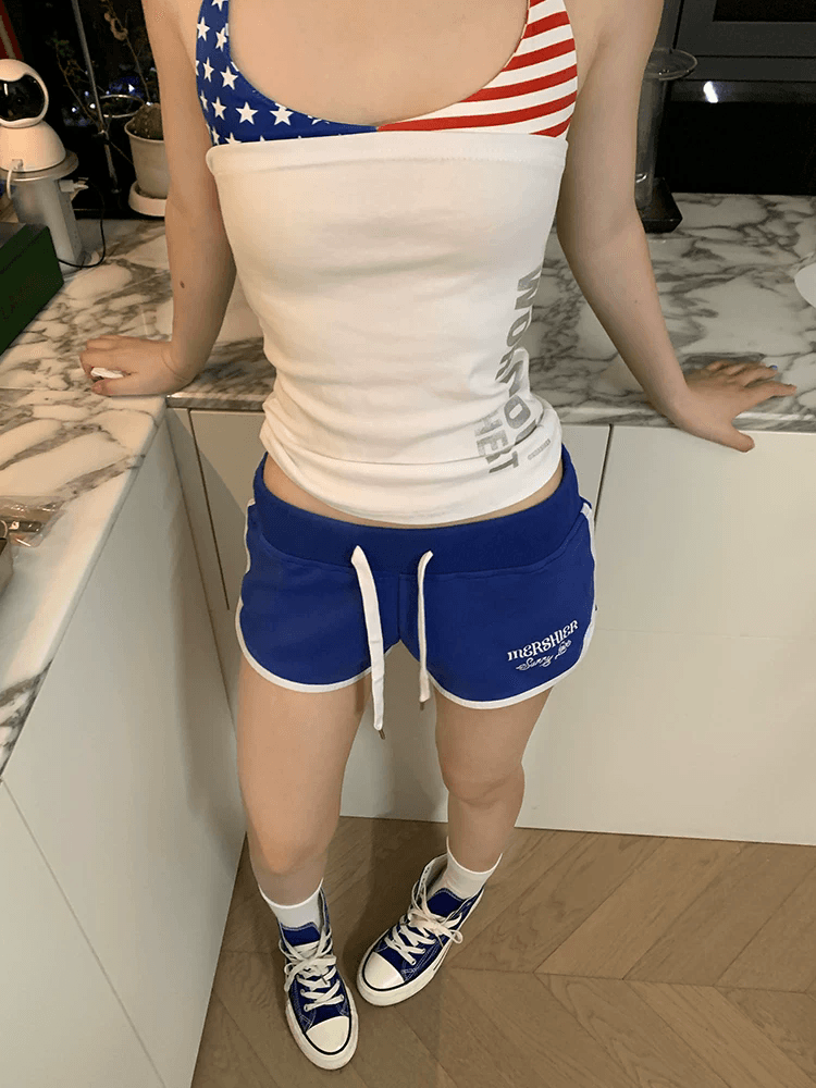 아메리칸 자수 펌프 로프 허리밴드 3 점 바지 여성 핫걸 여름 캐주얼 운동 요가 편안함 반바지 이미지 3