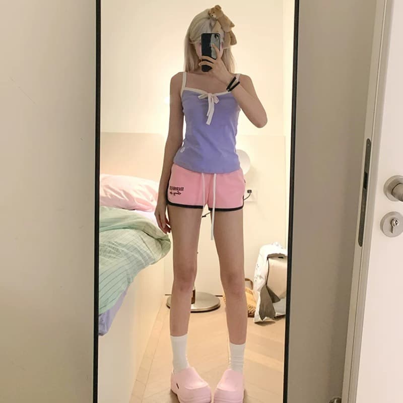 아메리칸 자수 펌프 로프 허리밴드 3 점 바지 여성 핫걸 여름 캐주얼 운동 요가 편안함 반바지 이미지 5