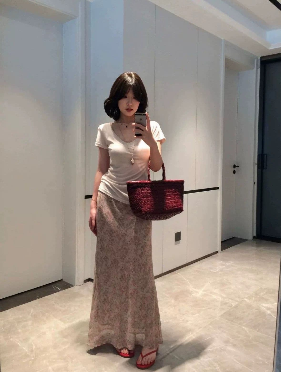핑크색 꽃무늬 반신 스커트 여성 여름 새로운 쉬폰 다용도 슬림해 보이는 인어 꼬리 롱 스커트 상세 이미지 10