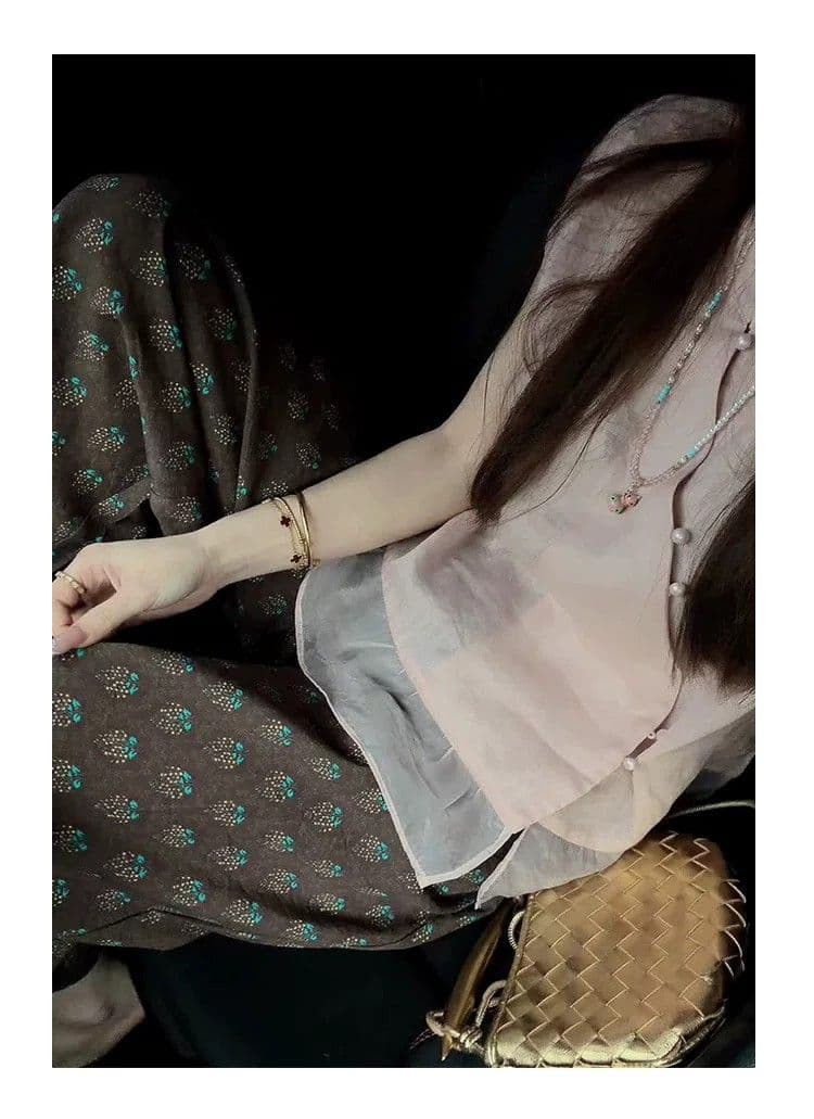 여름 새로운 작은 대중 디자인 허리밴드 다용도 레트로 꽃무늬 9부 바지 상세 이미지 7